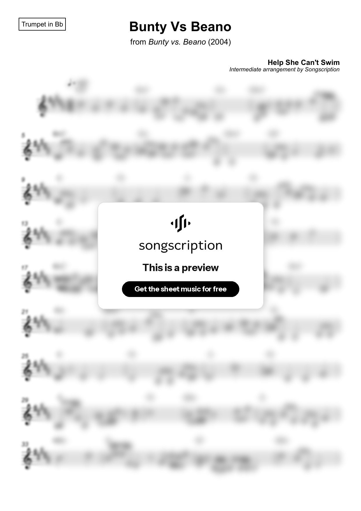 Intermediate Trumpet Sheet Music for "Bunty Vs Beano" by Help She Can't Swim