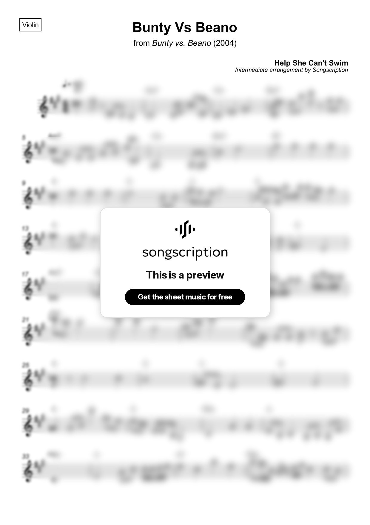 Intermediate Violin Sheet Music for "Bunty Vs Beano" by Help She Can't Swim