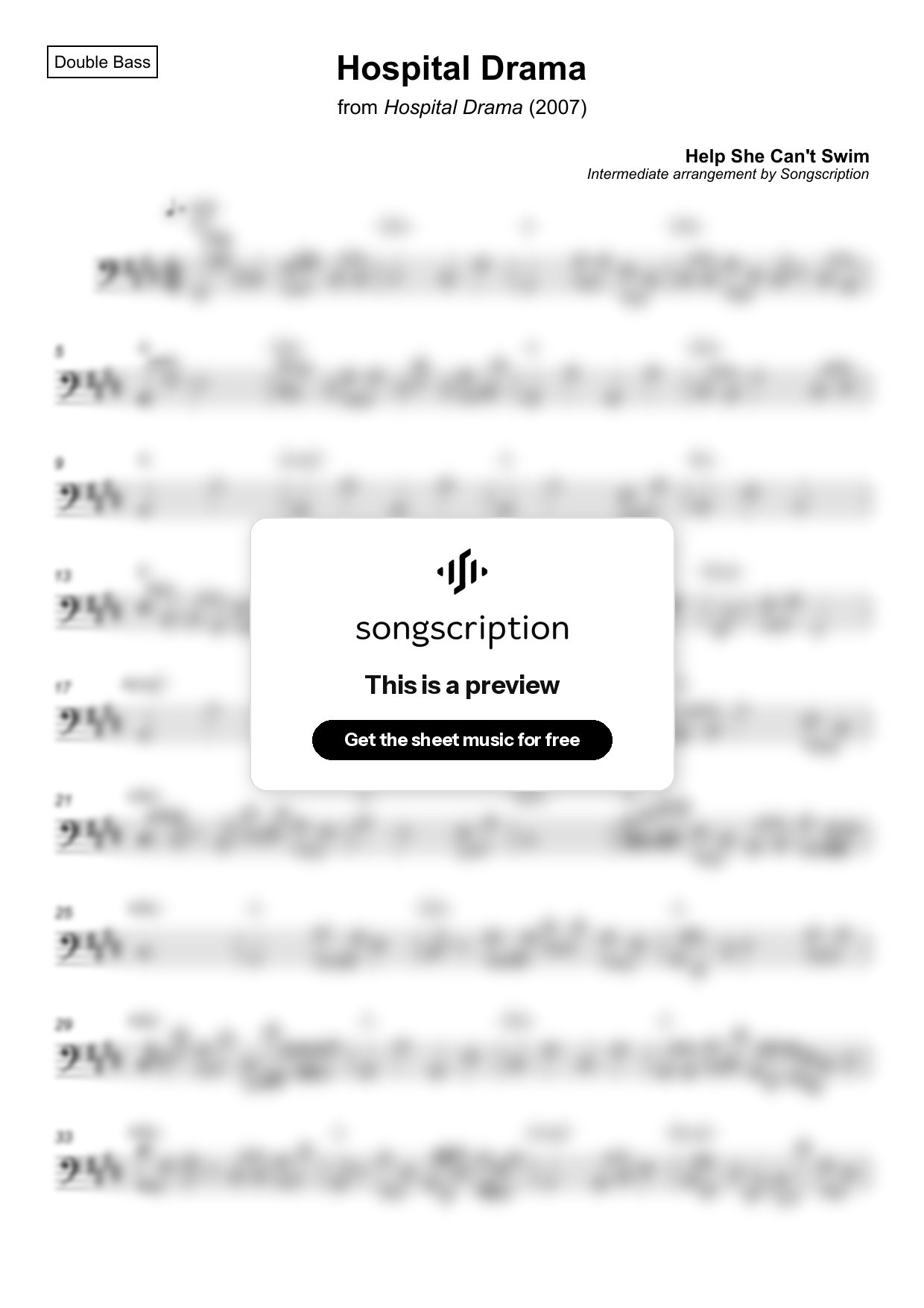 Intermediate Double Bass Sheet Music for "Hospital Drama" by Help She Can't Swim