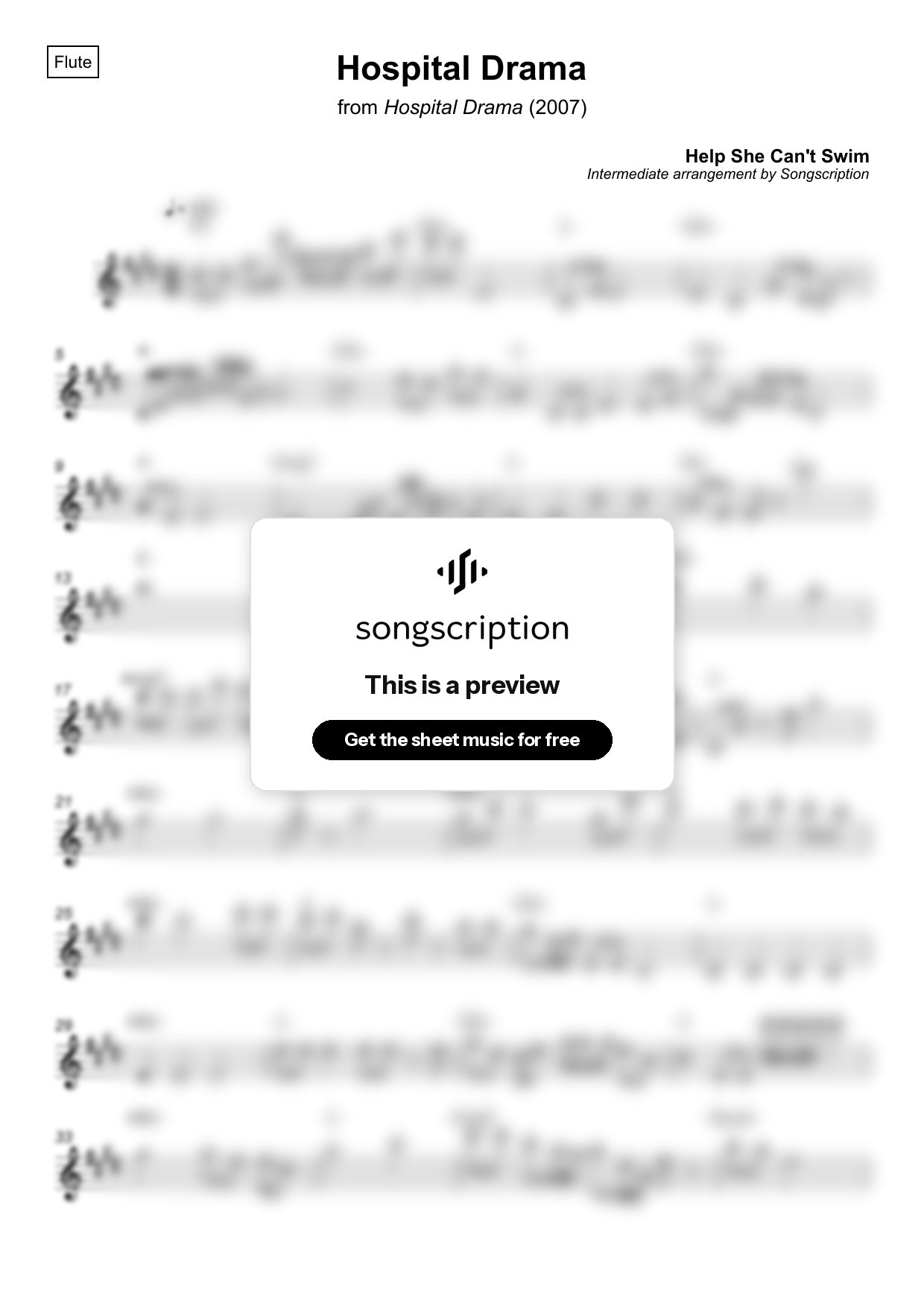 Intermediate Flute Sheet Music for "Hospital Drama" by Help She Can't Swim