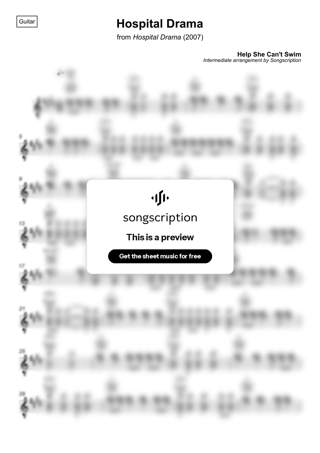 Intermediate Acoustic Guitar Sheet Music for "Hospital Drama" by Help She Can't Swim