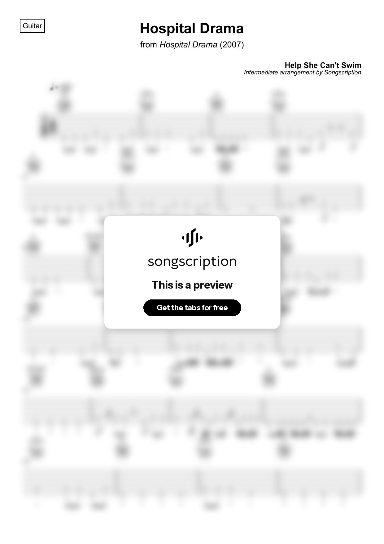 Intermediate Acoustic Guitar Tabs for "Hospital Drama" by Help She Can't Swim