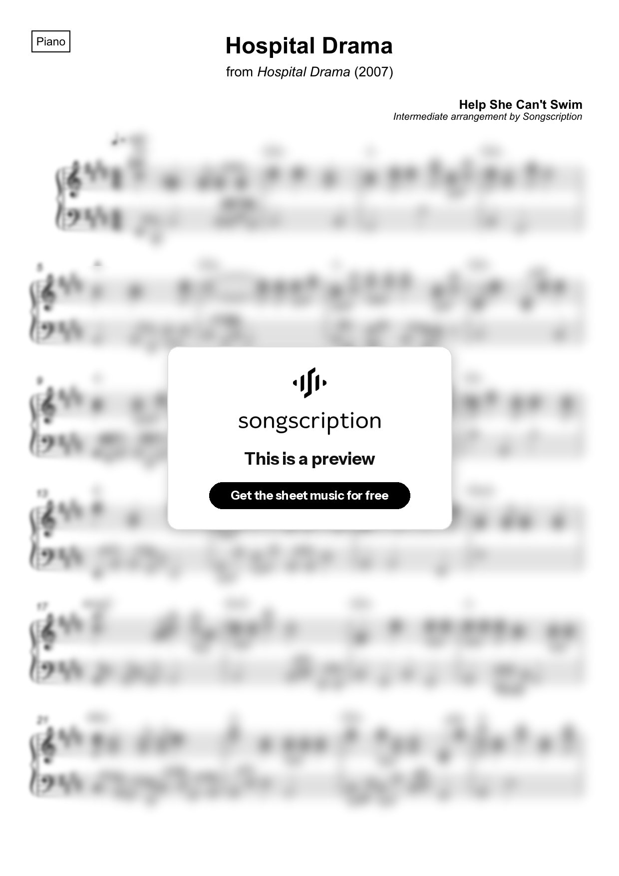 Intermediate Piano Sheet Music for "Hospital Drama" by Help She Can't Swim