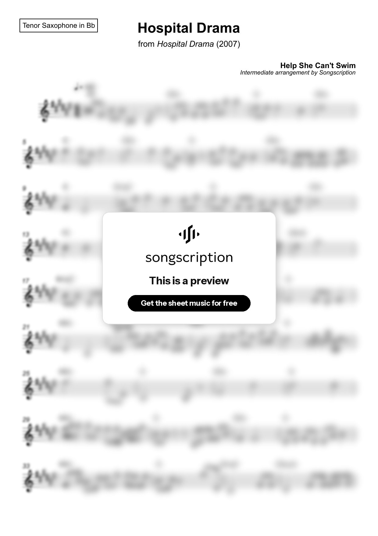 Intermediate Tenor Sax Sheet Music for "Hospital Drama" by Help She Can't Swim