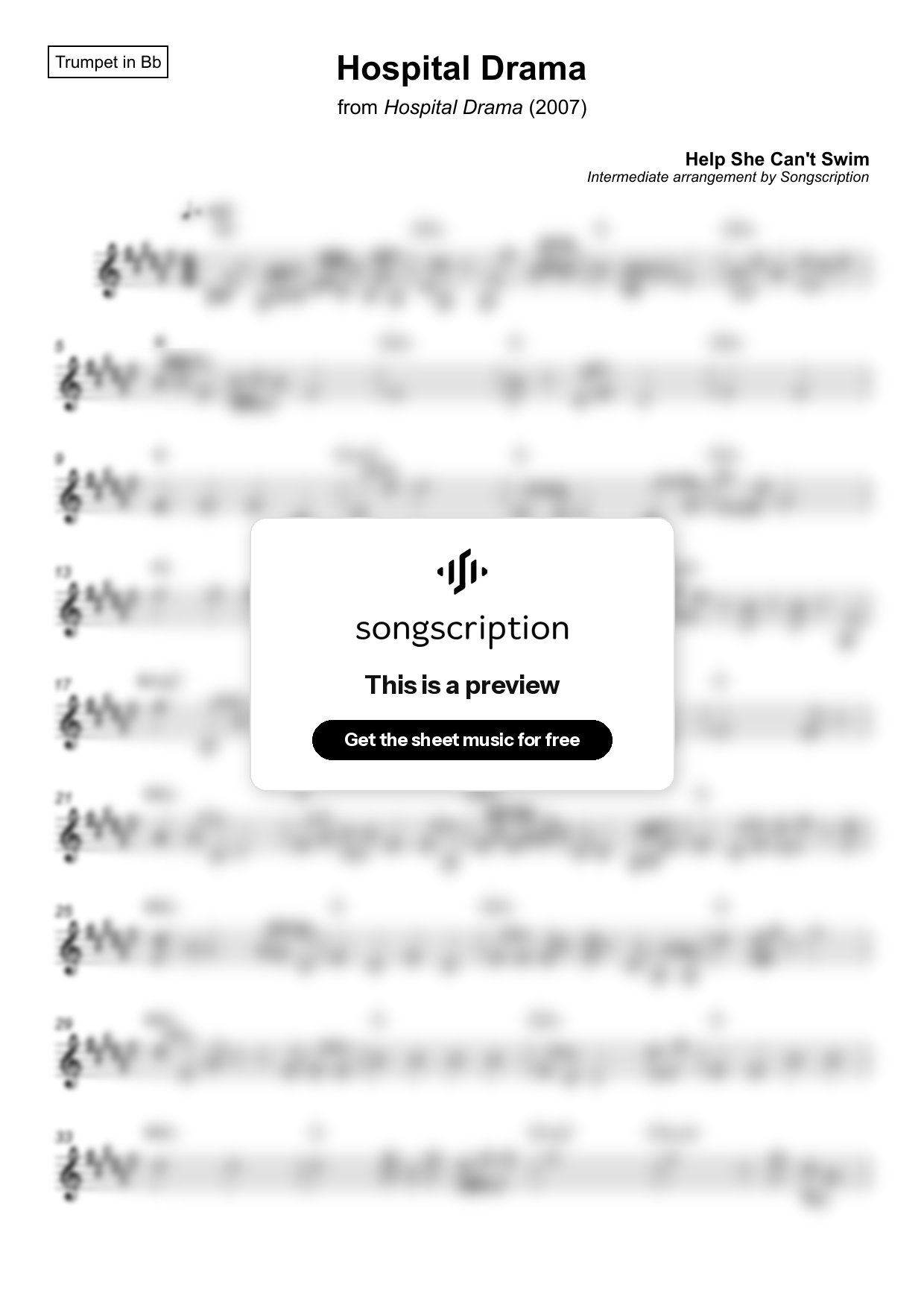 Intermediate Trumpet Sheet Music for "Hospital Drama" by Help She Can't Swim