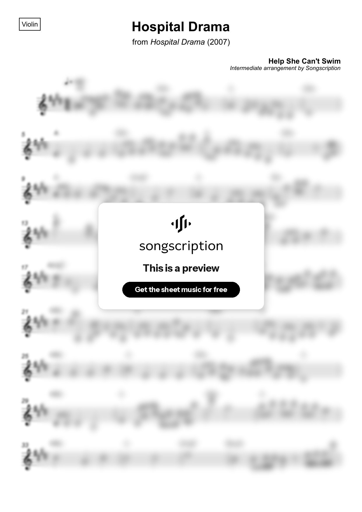 Intermediate Violin Sheet Music for "Hospital Drama" by Help She Can't Swim