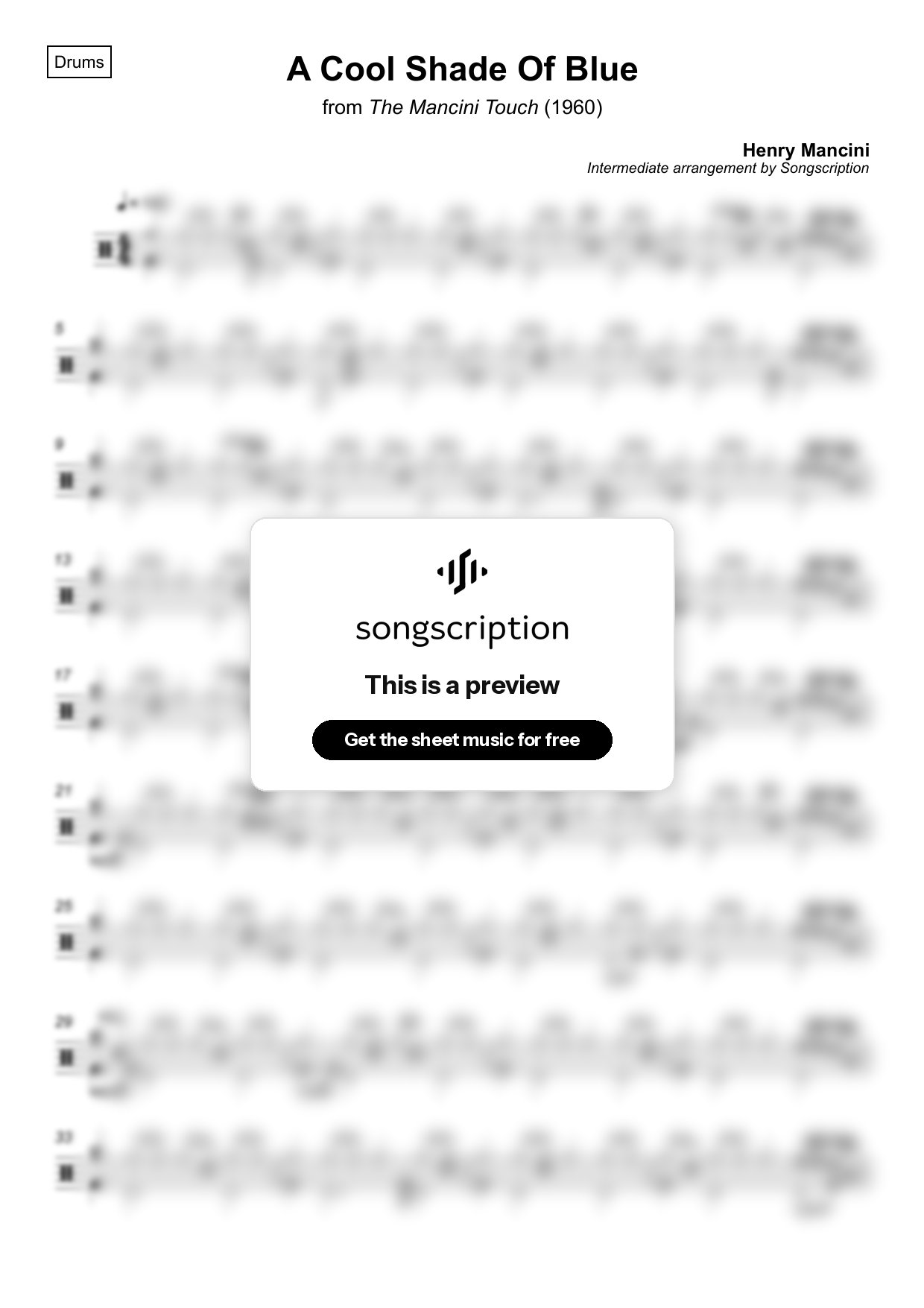 Intermediate Drums Sheet Music for "A Cool Shade Of Blue" by Henry Mancini