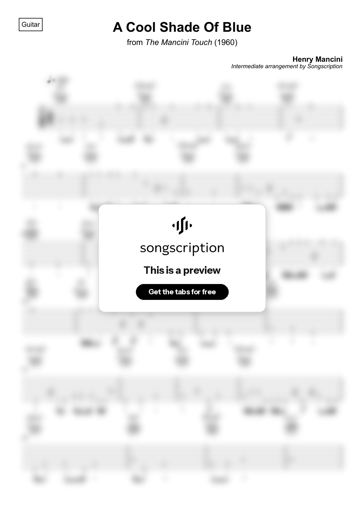 Intermediate Acoustic Guitar Tabs for "A Cool Shade Of Blue" by Henry Mancini