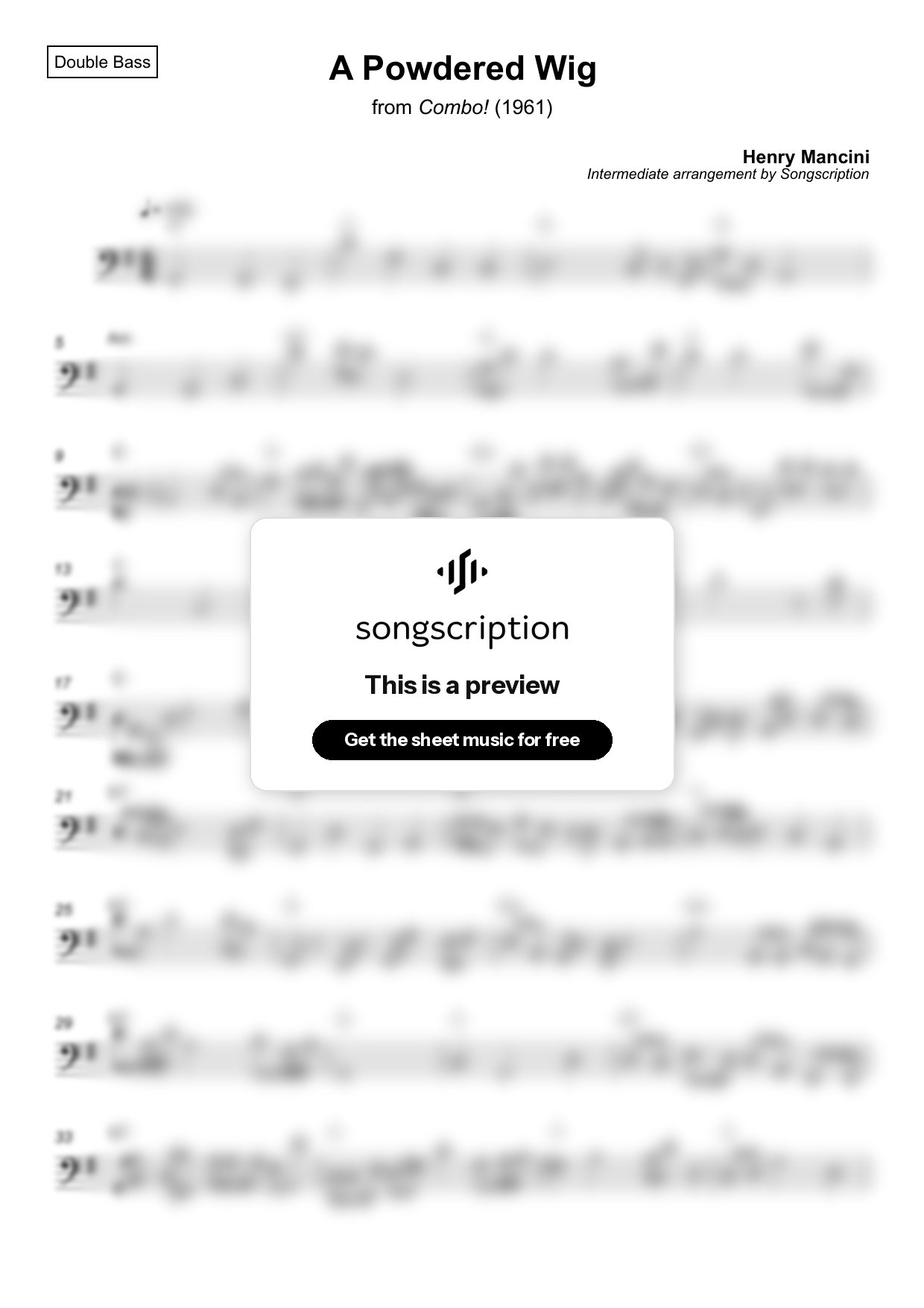 Intermediate Double Bass Sheet Music for "A Powdered Wig" by Henry Mancini