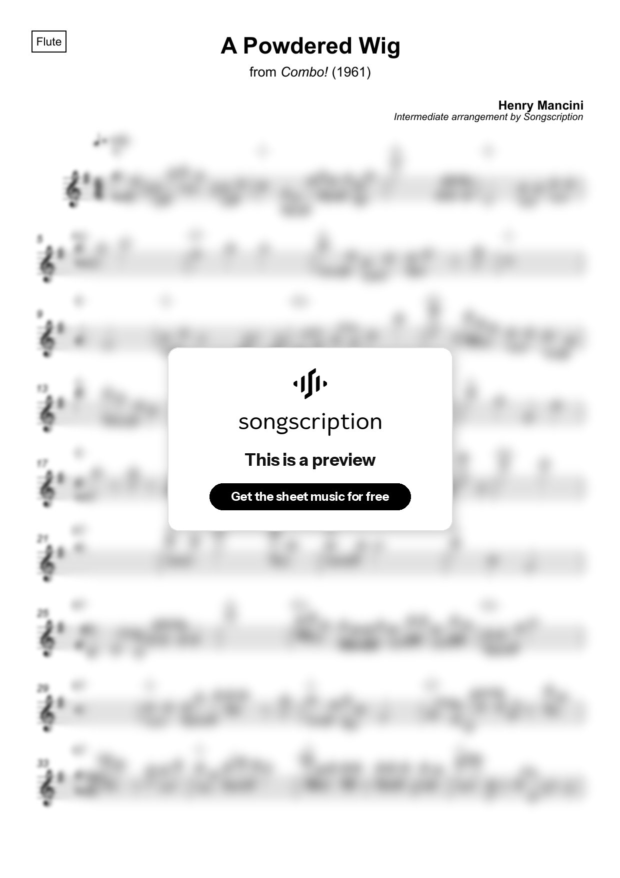Intermediate Flute Sheet Music for "A Powdered Wig" by Henry Mancini