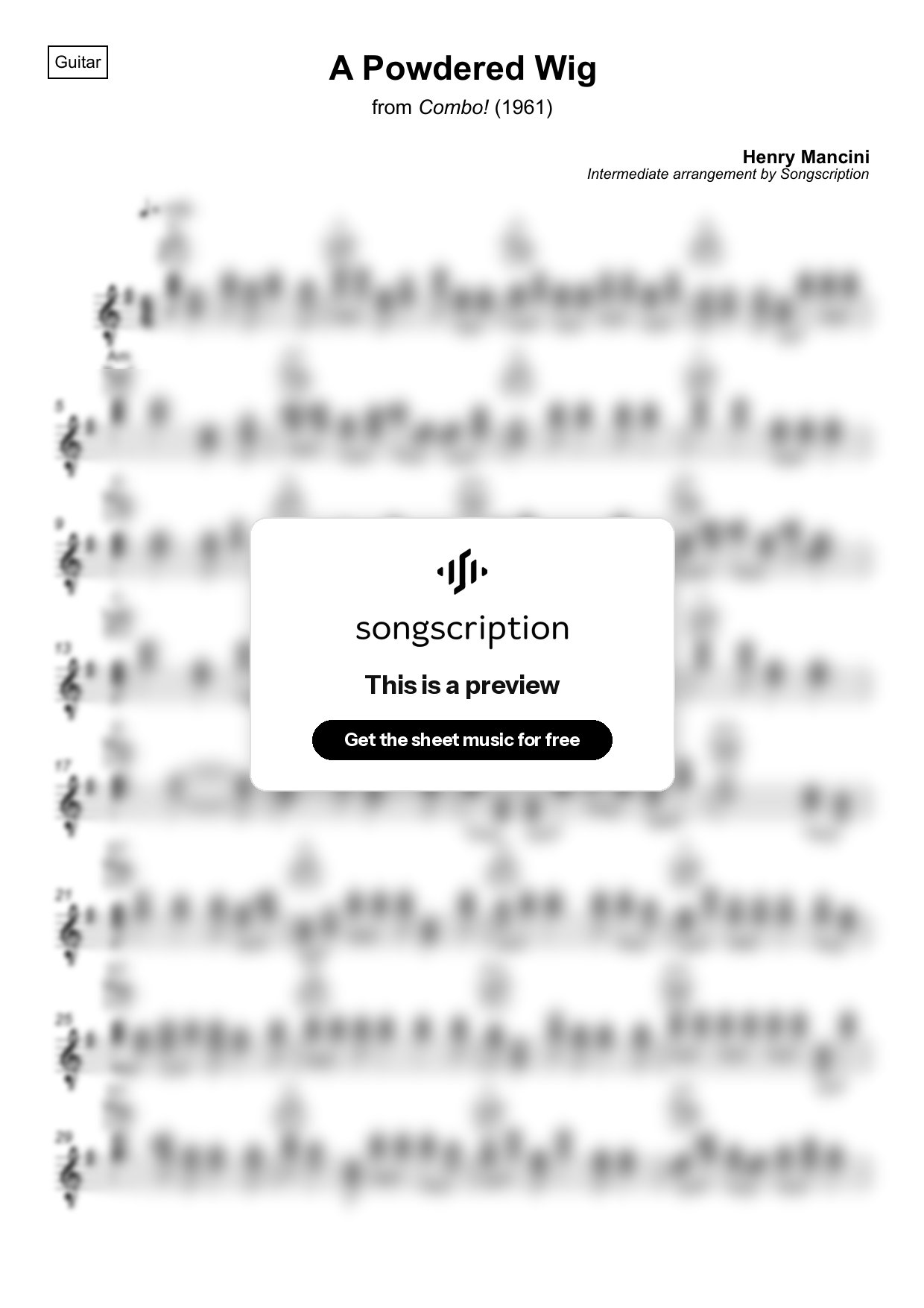 Intermediate Acoustic Guitar Sheet Music for "A Powdered Wig" by Henry Mancini