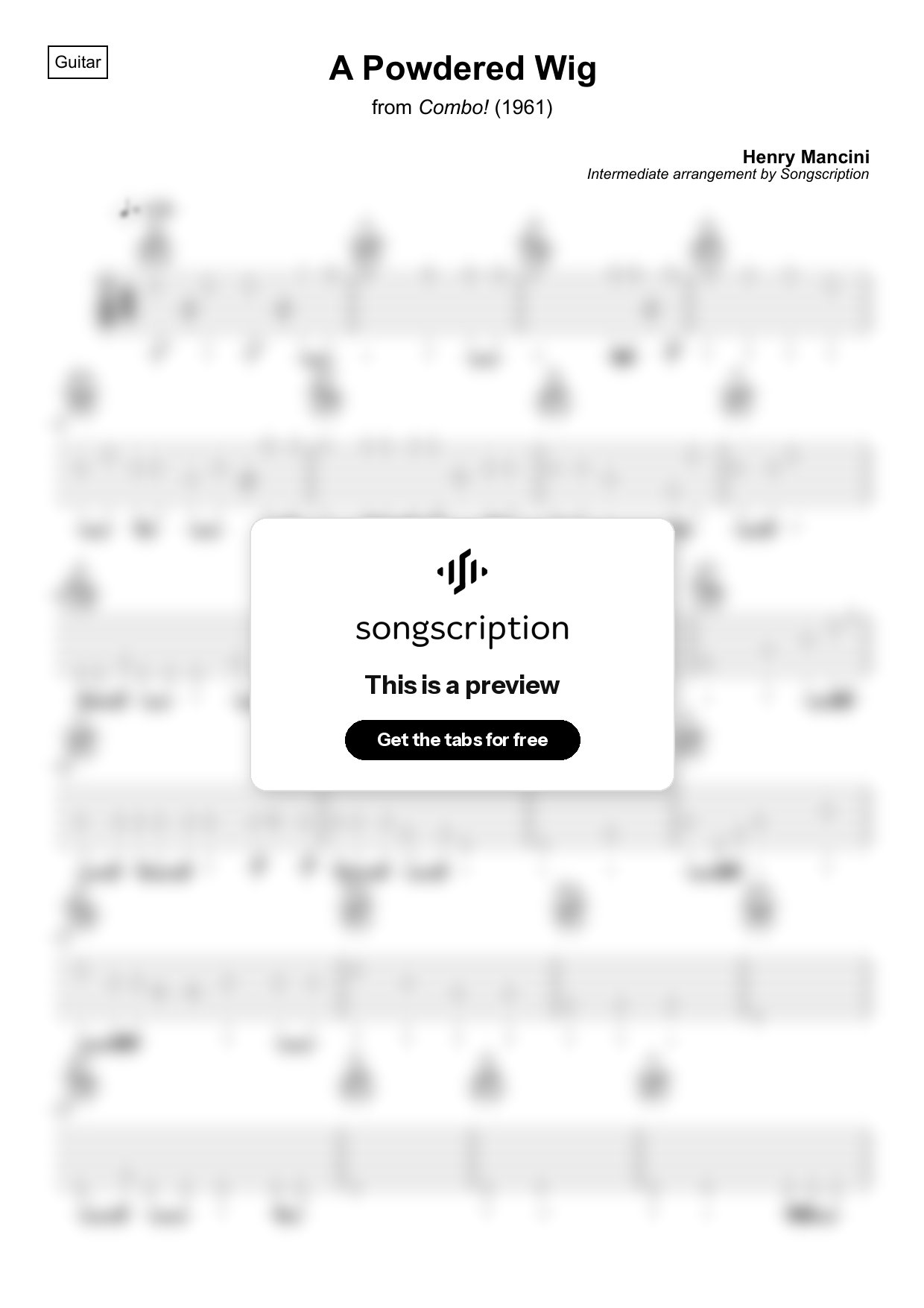 Intermediate Acoustic Guitar Tabs for "A Powdered Wig" by Henry Mancini