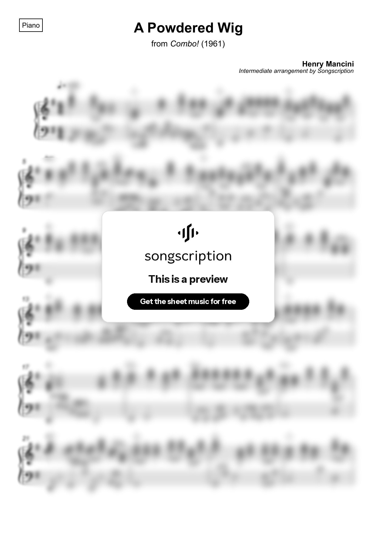 Intermediate Piano Sheet Music for "A Powdered Wig" by Henry Mancini