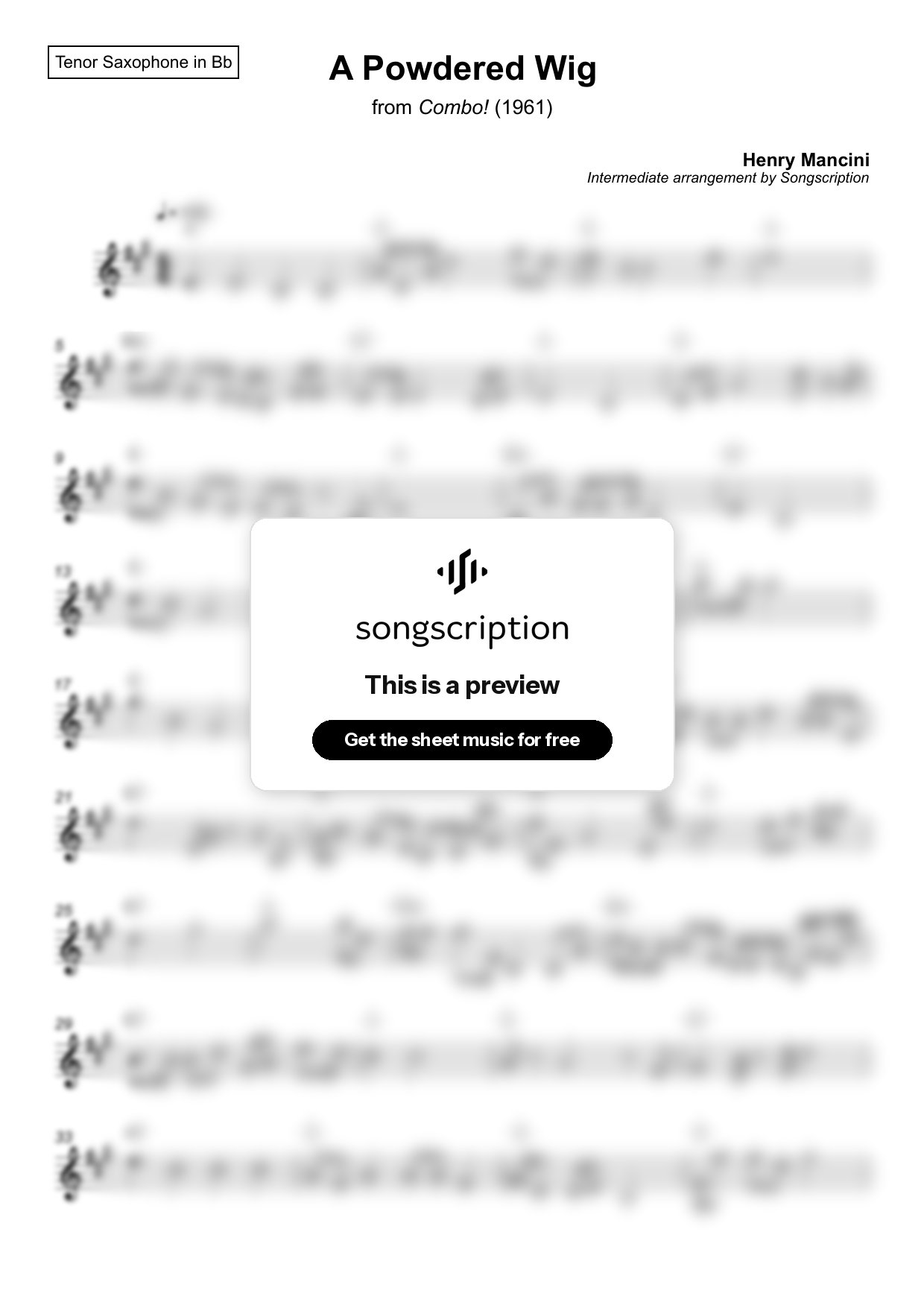 Intermediate Tenor Sax Sheet Music for "A Powdered Wig" by Henry Mancini