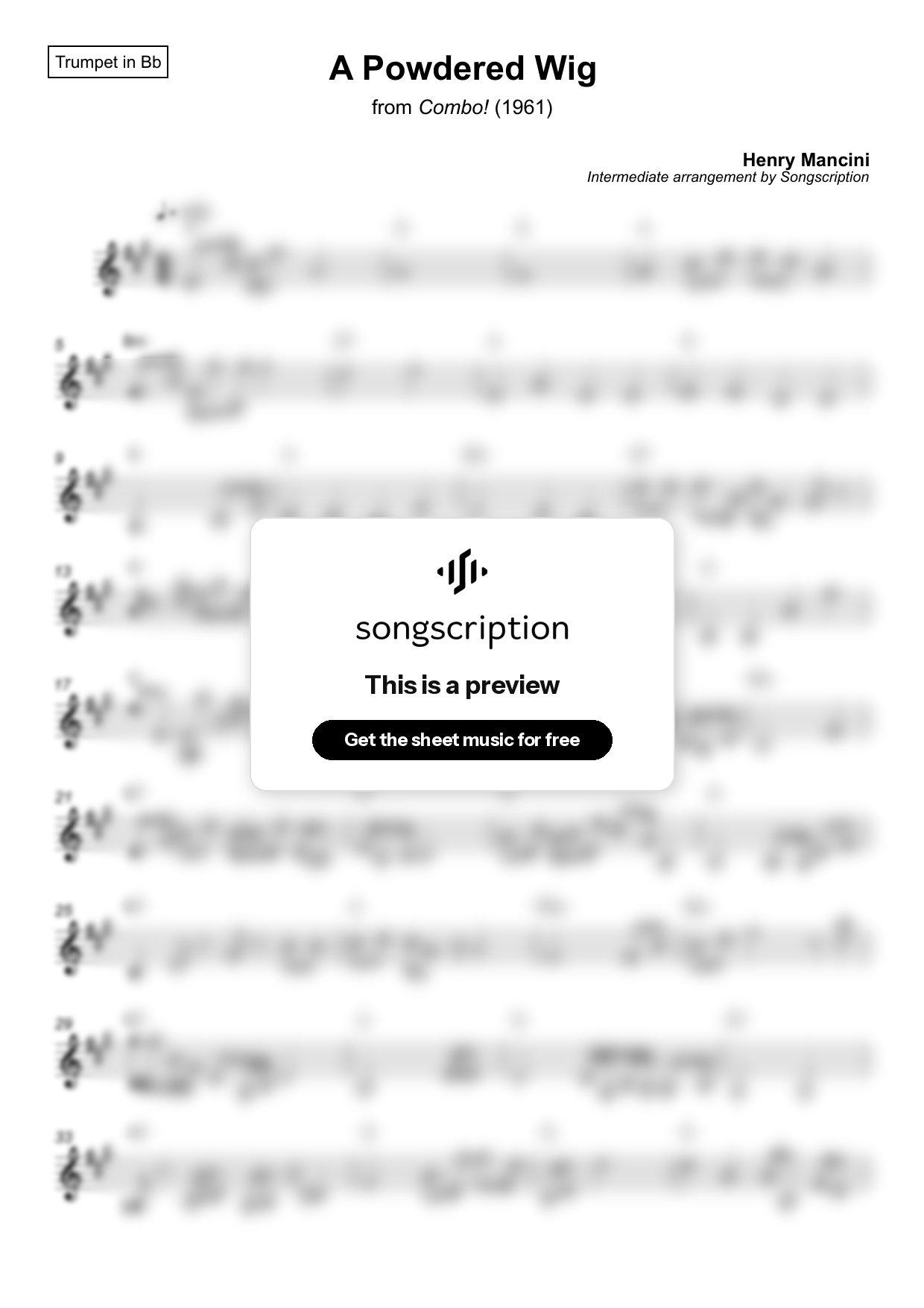 Intermediate Trumpet Sheet Music for "A Powdered Wig" by Henry Mancini