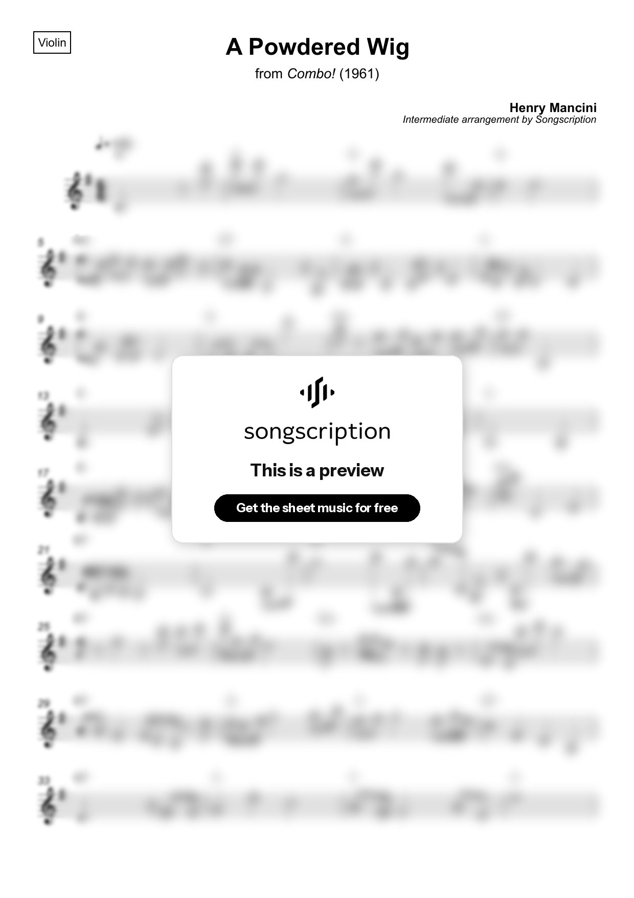 Intermediate Violin Sheet Music for "A Powdered Wig" by Henry Mancini
