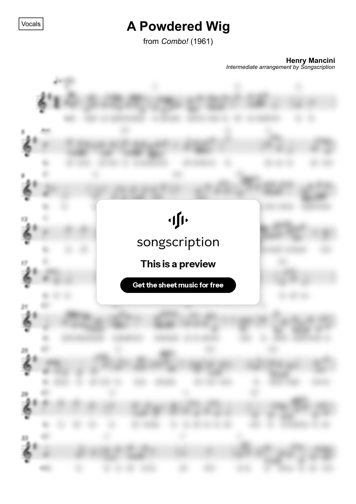 Intermediate Vocals Sheet Music for "A Powdered Wig" by Henry Mancini