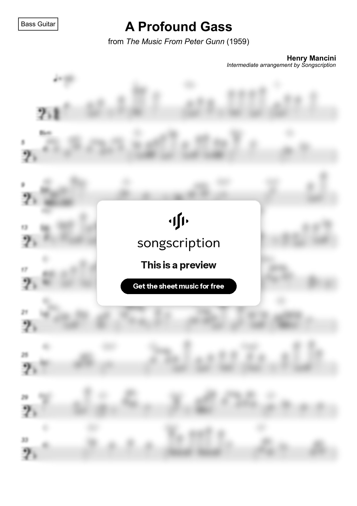 Intermediate Bass Guitar Sheet Music for "A Profound Gass" by Henry Mancini