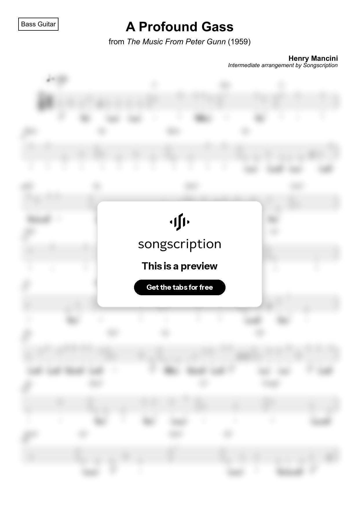 Intermediate Bass Guitar Tabs for "A Profound Gass" by Henry Mancini