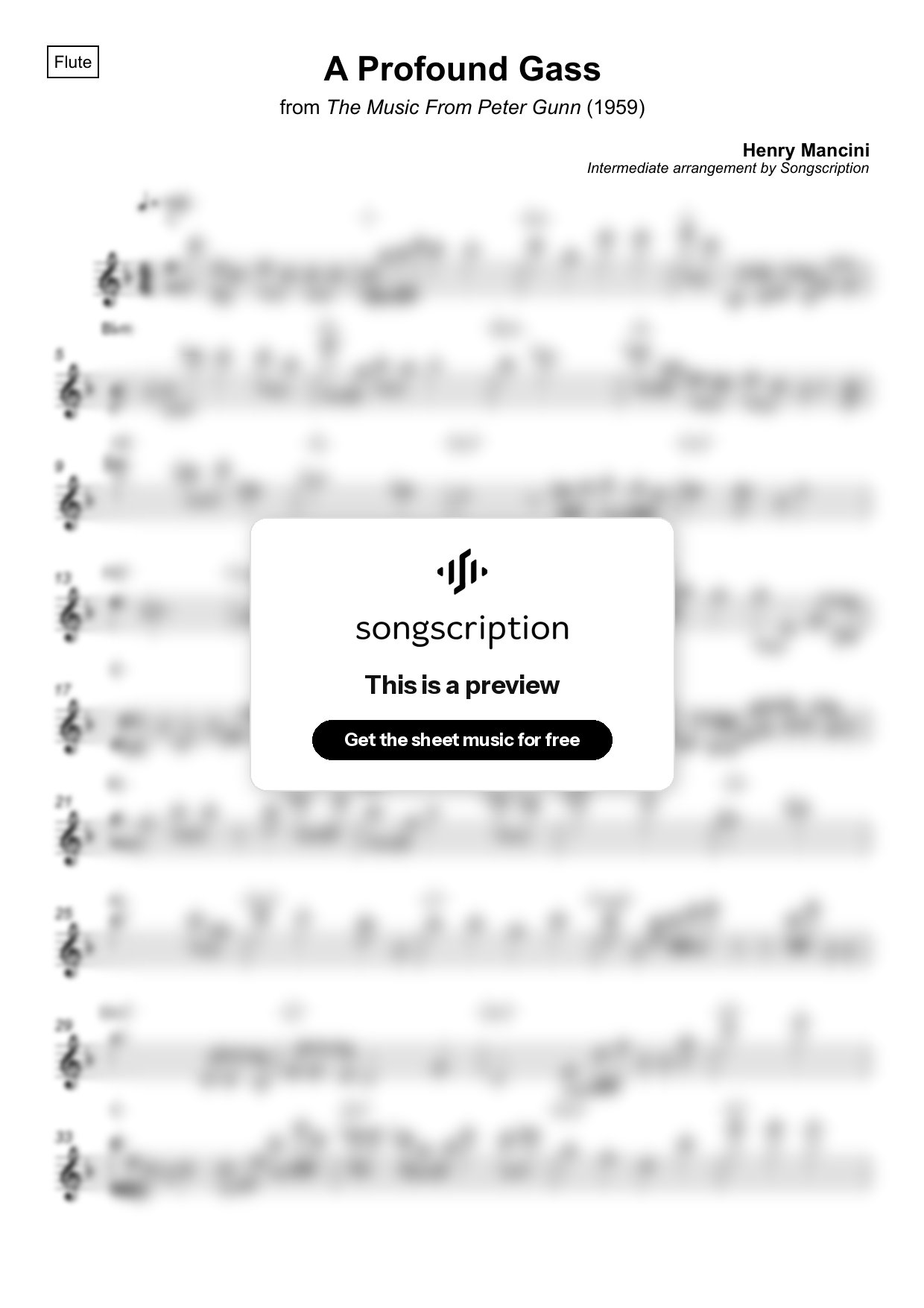 Intermediate Flute Sheet Music for "A Profound Gass" by Henry Mancini