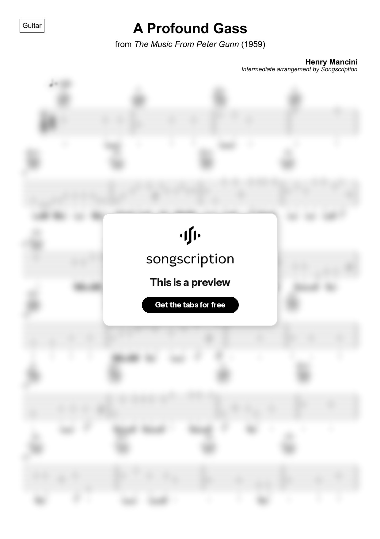 Intermediate Acoustic Guitar Tabs for "A Profound Gass" by Henry Mancini