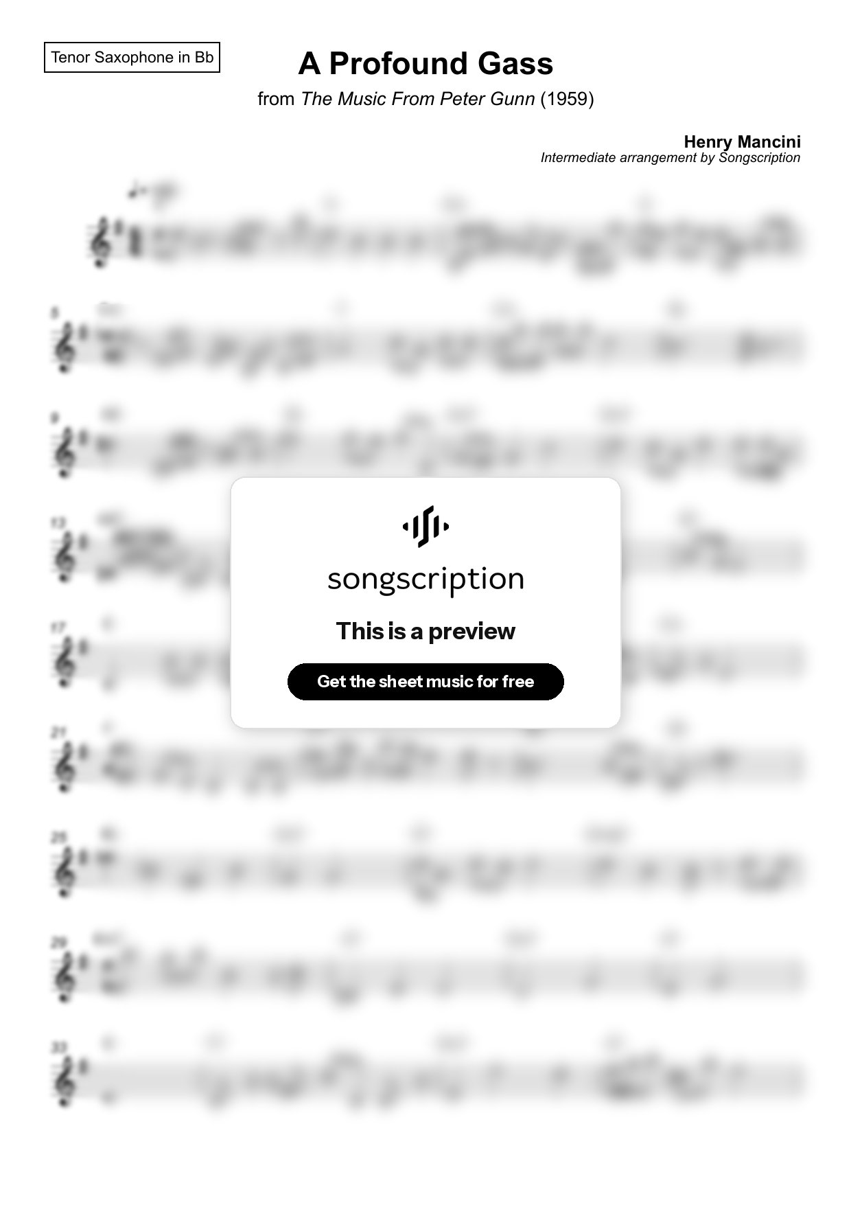 Intermediate Tenor Sax Sheet Music for "A Profound Gass" by Henry Mancini