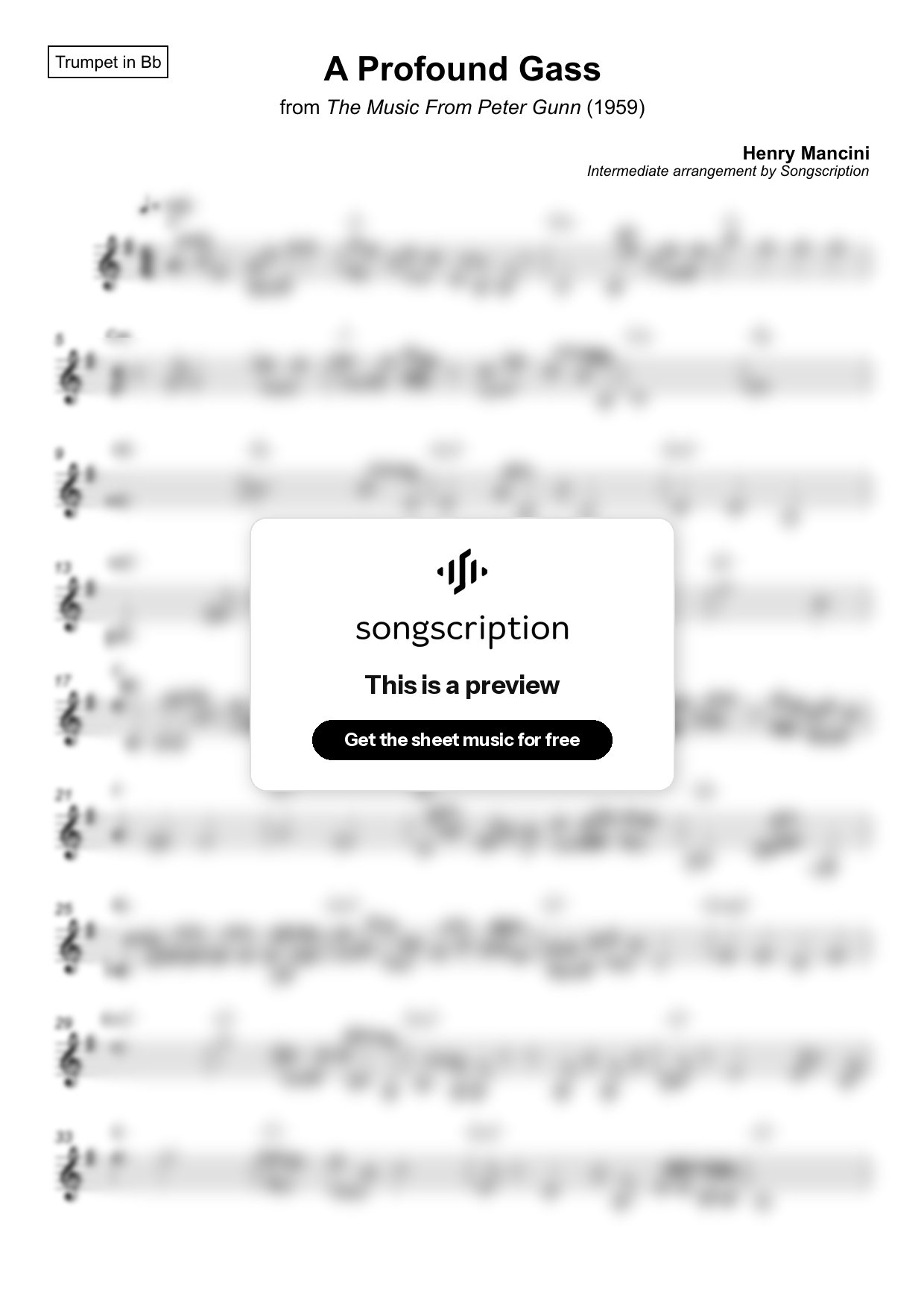 Intermediate Trumpet Sheet Music for "A Profound Gass" by Henry Mancini