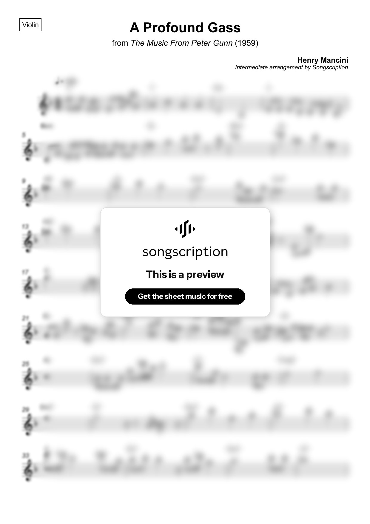 Intermediate Violin Sheet Music for "A Profound Gass" by Henry Mancini