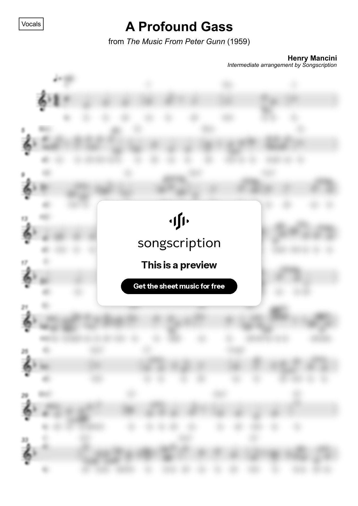 Intermediate Vocals Sheet Music for "A Profound Gass" by Henry Mancini