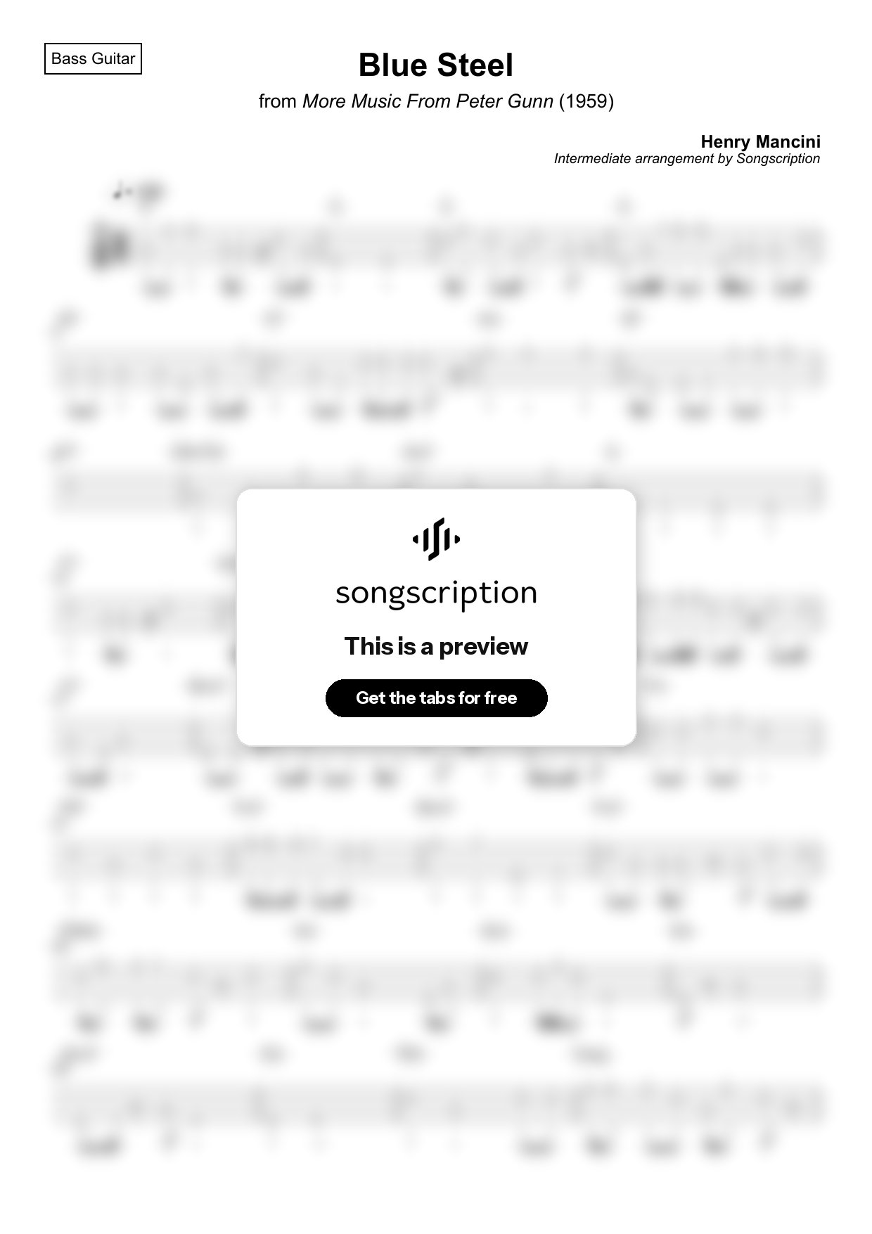 Intermediate Bass Guitar Tabs for "Blue Steel" by Henry Mancini