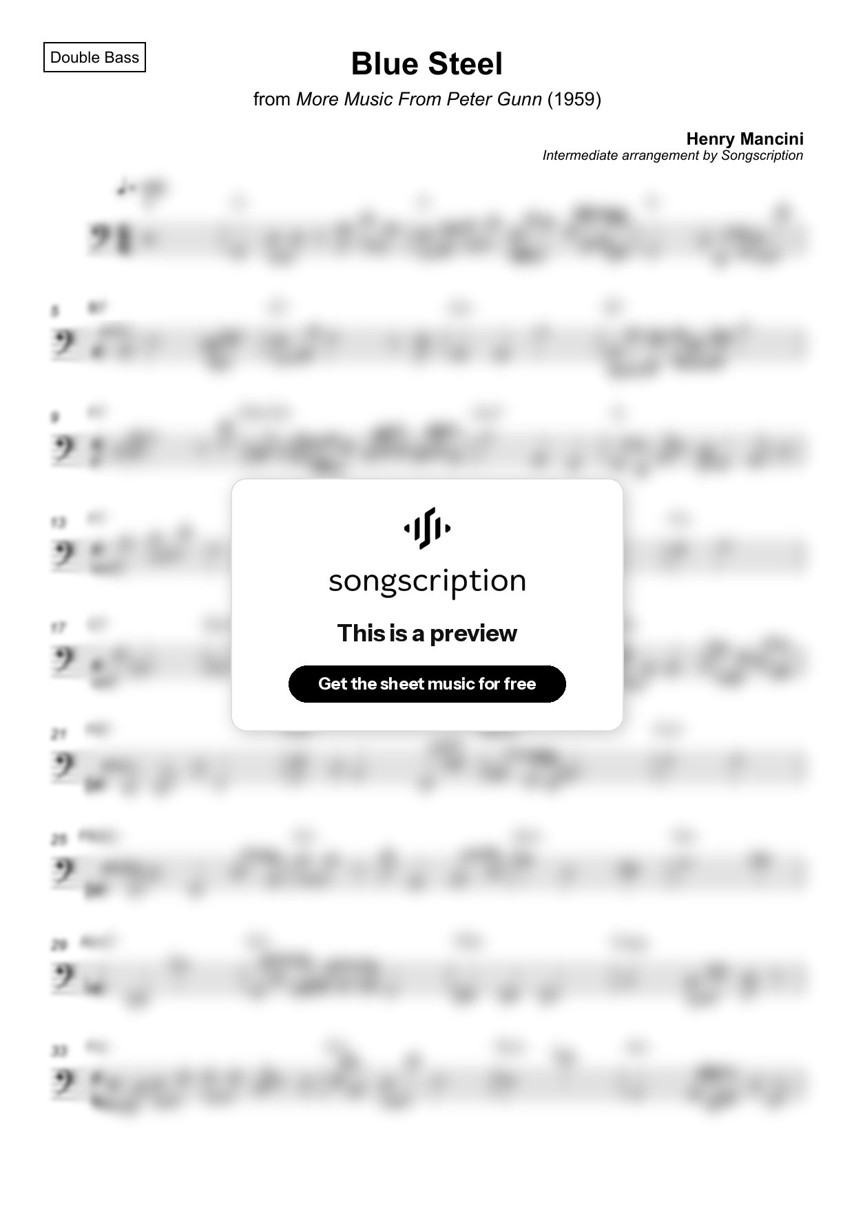 Intermediate Double Bass Sheet Music for "Blue Steel" by Henry Mancini