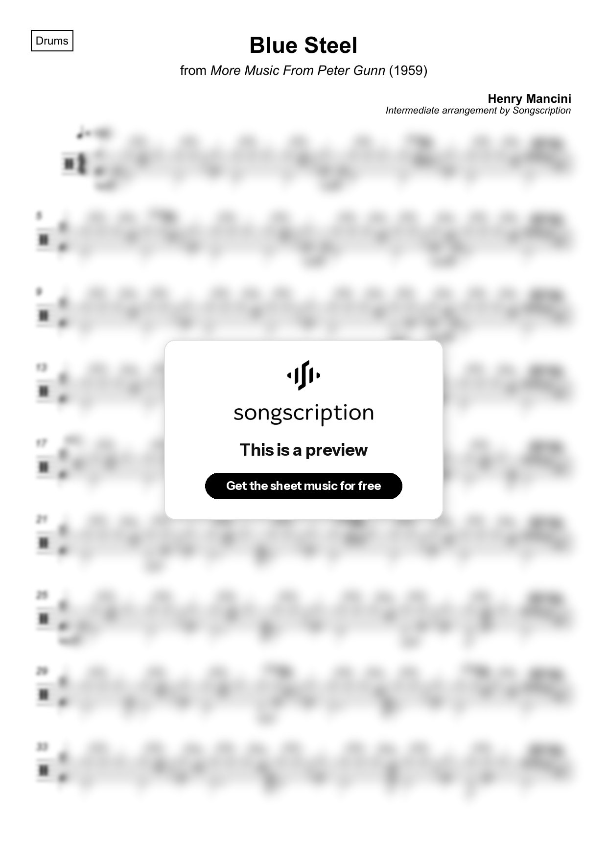 Intermediate Drums Sheet Music for "Blue Steel" by Henry Mancini
