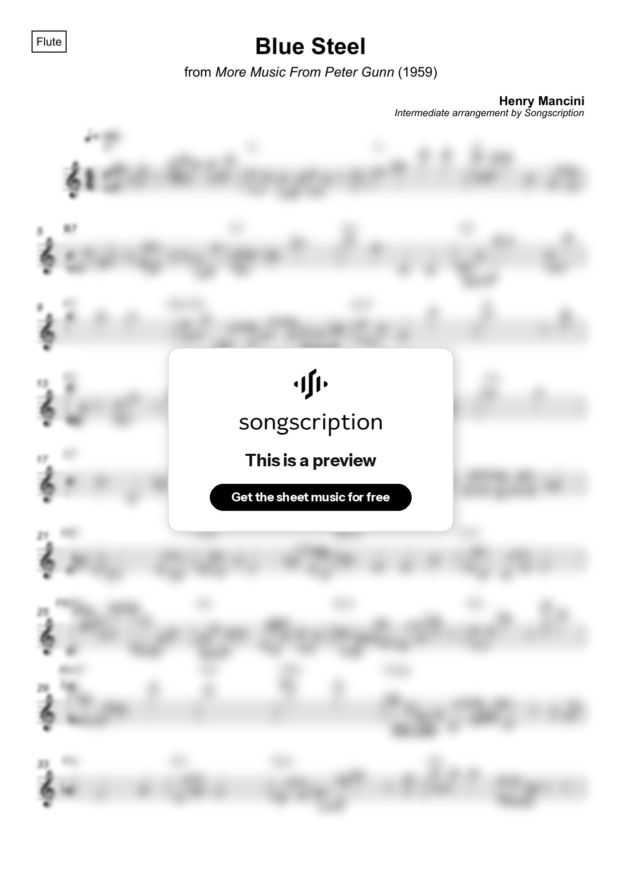 Intermediate Flute Sheet Music for "Blue Steel" by Henry Mancini