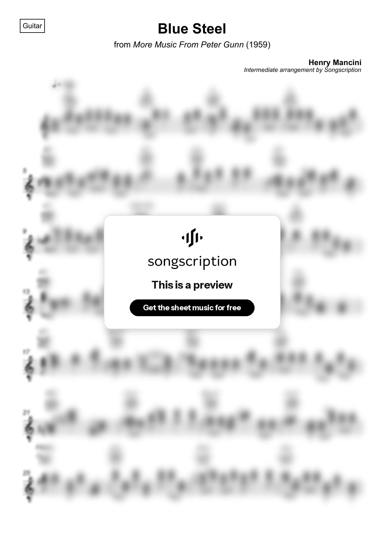 Intermediate Acoustic Guitar Sheet Music for "Blue Steel" by Henry Mancini