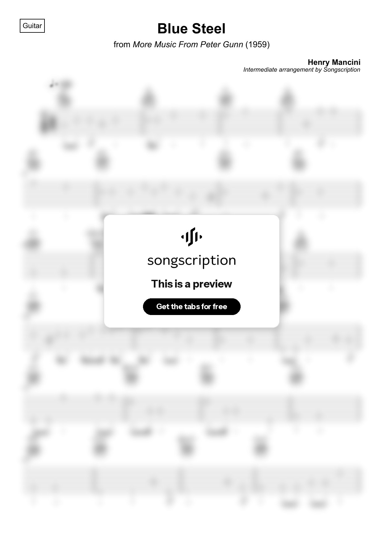 Intermediate Acoustic Guitar Tabs for "Blue Steel" by Henry Mancini