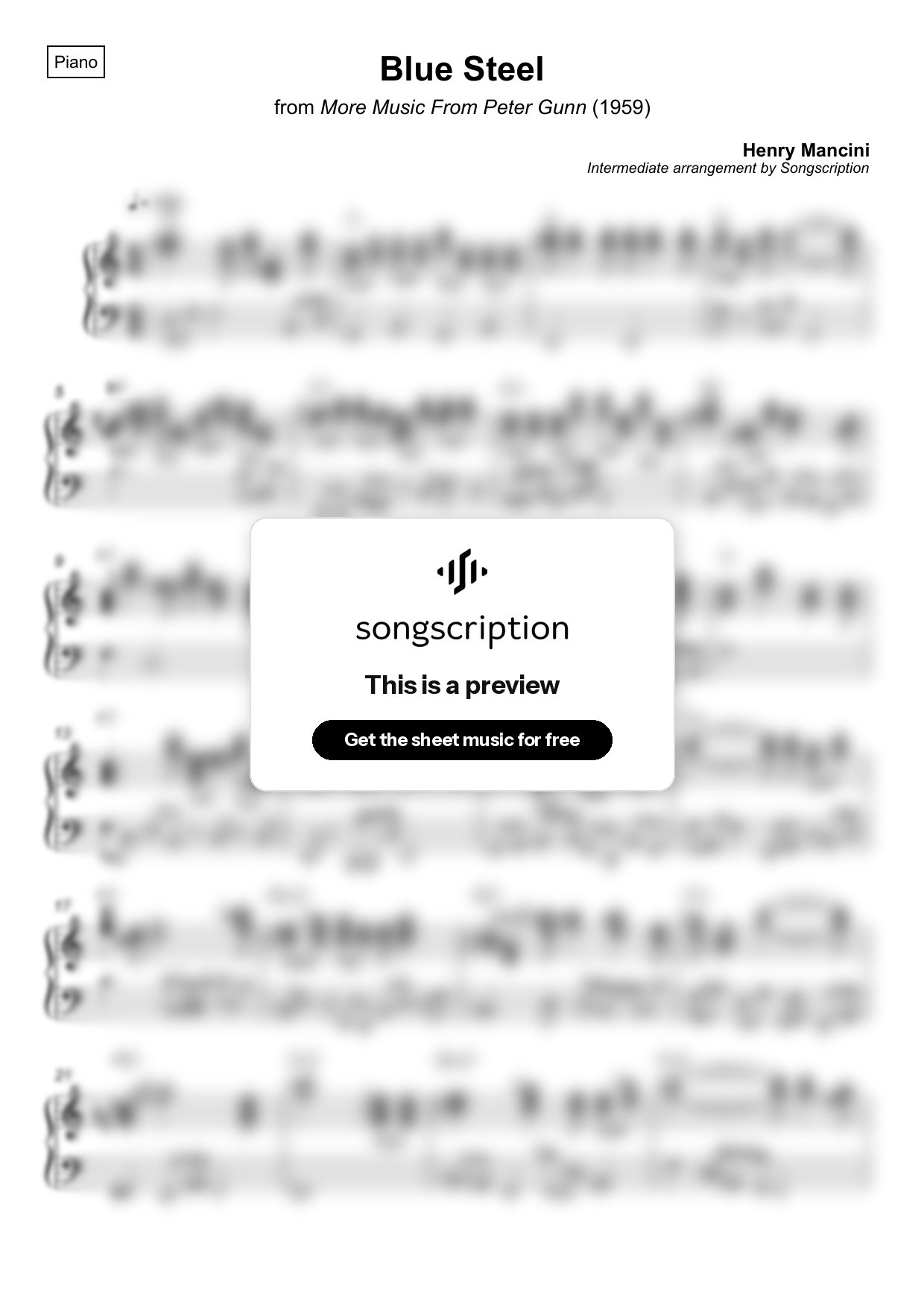 Intermediate Piano Sheet Music for "Blue Steel" by Henry Mancini