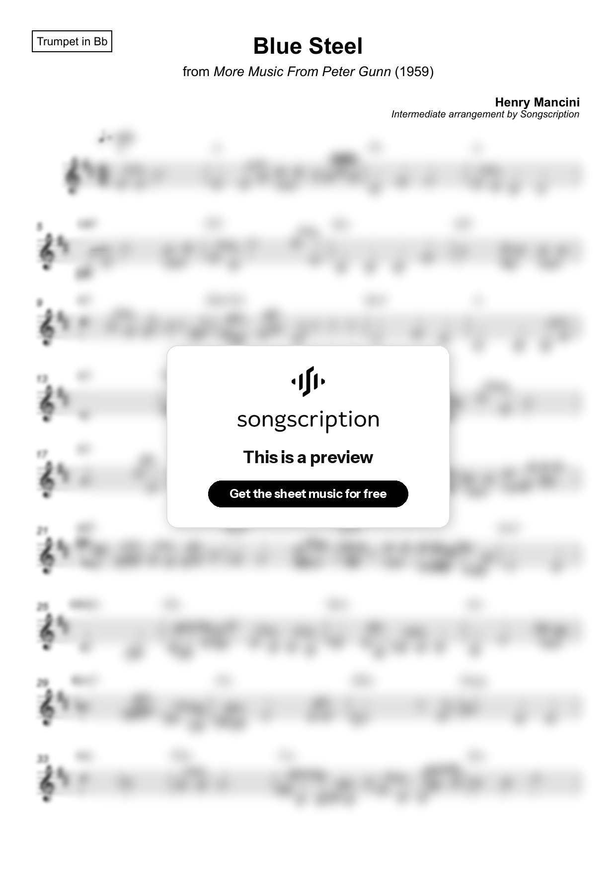 Intermediate Trumpet Sheet Music for "Blue Steel" by Henry Mancini