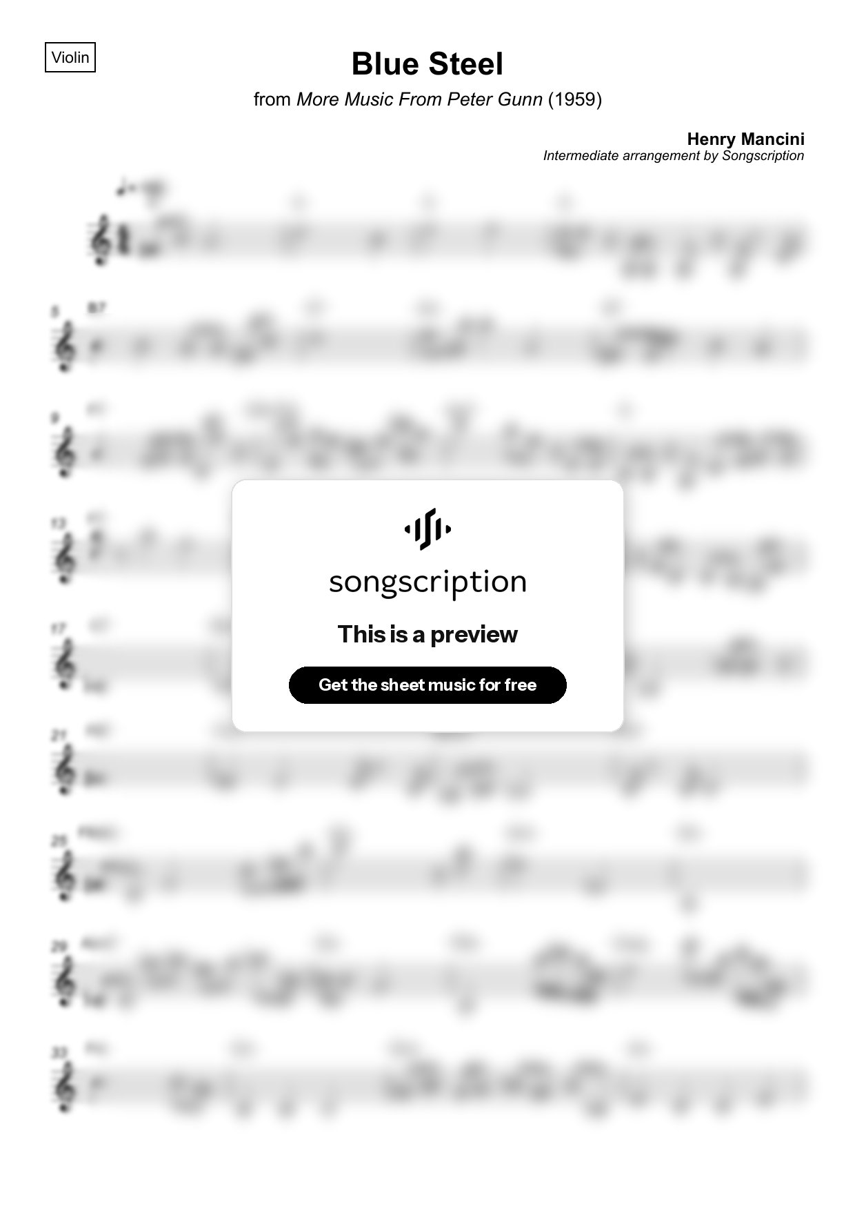 Intermediate Violin Sheet Music for "Blue Steel" by Henry Mancini