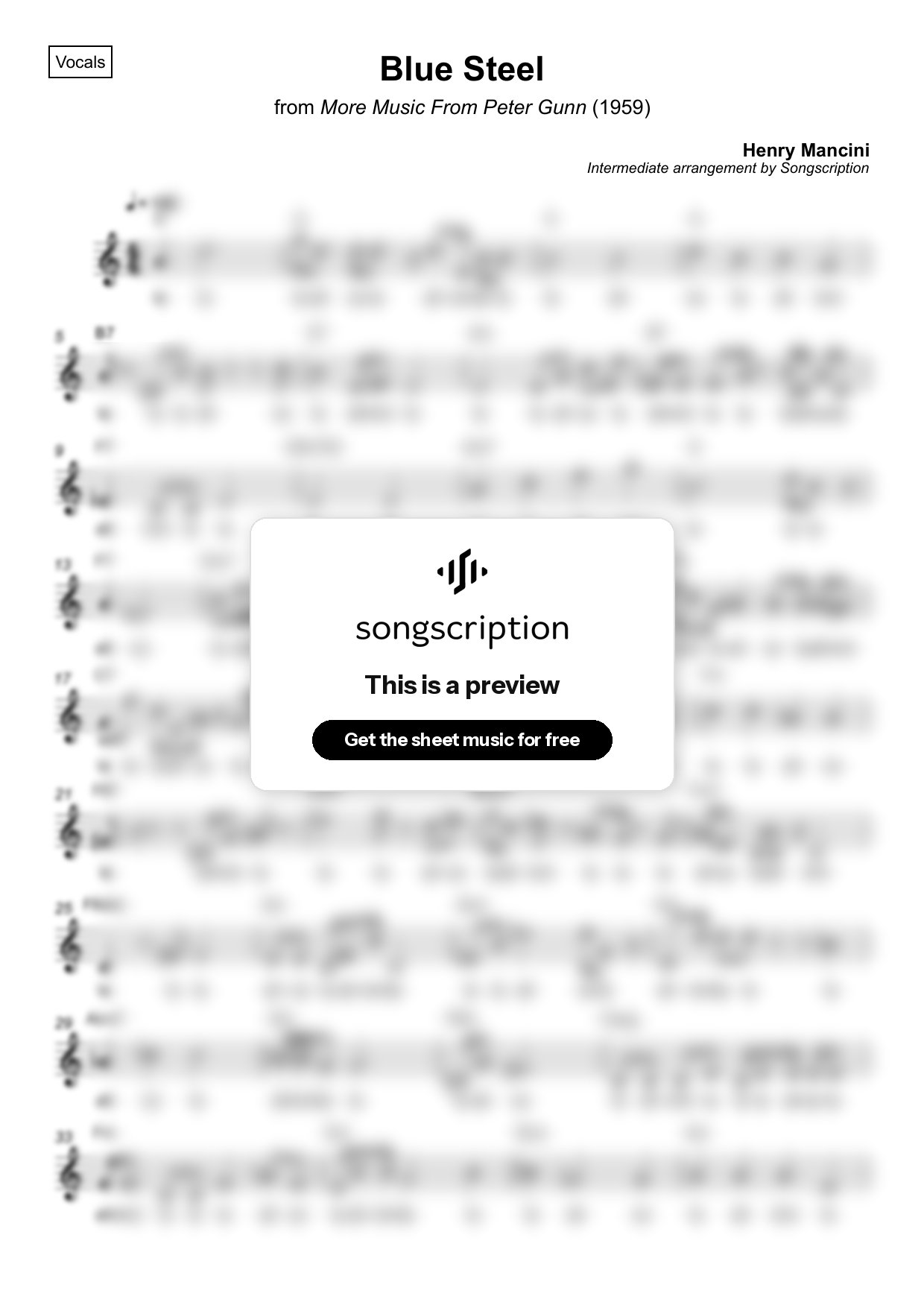 Intermediate Vocals Sheet Music for "Blue Steel" by Henry Mancini