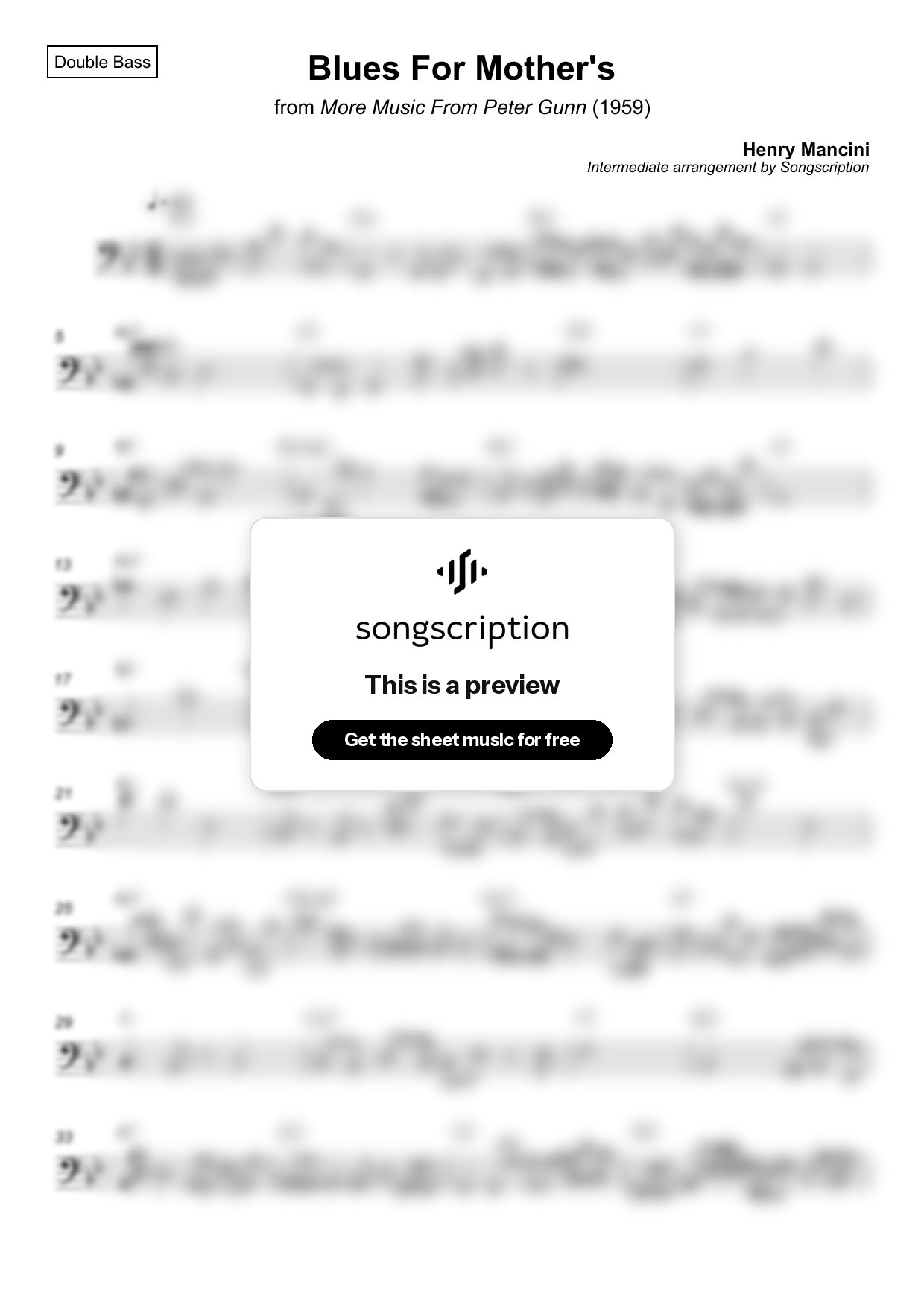 Intermediate Double Bass Sheet Music for "Blues For Mother's" by Henry Mancini