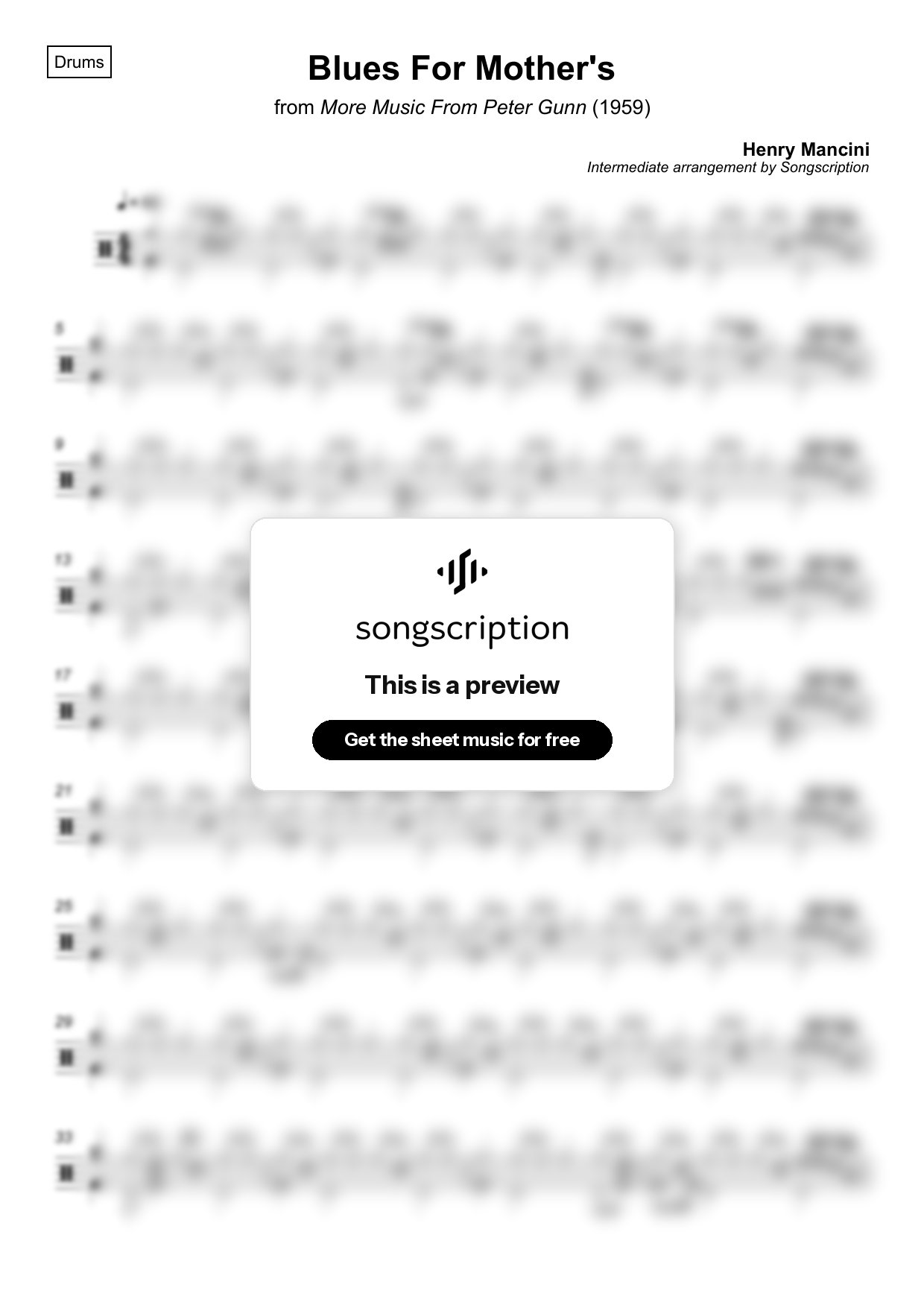 Intermediate Drums Sheet Music for "Blues For Mother's" by Henry Mancini