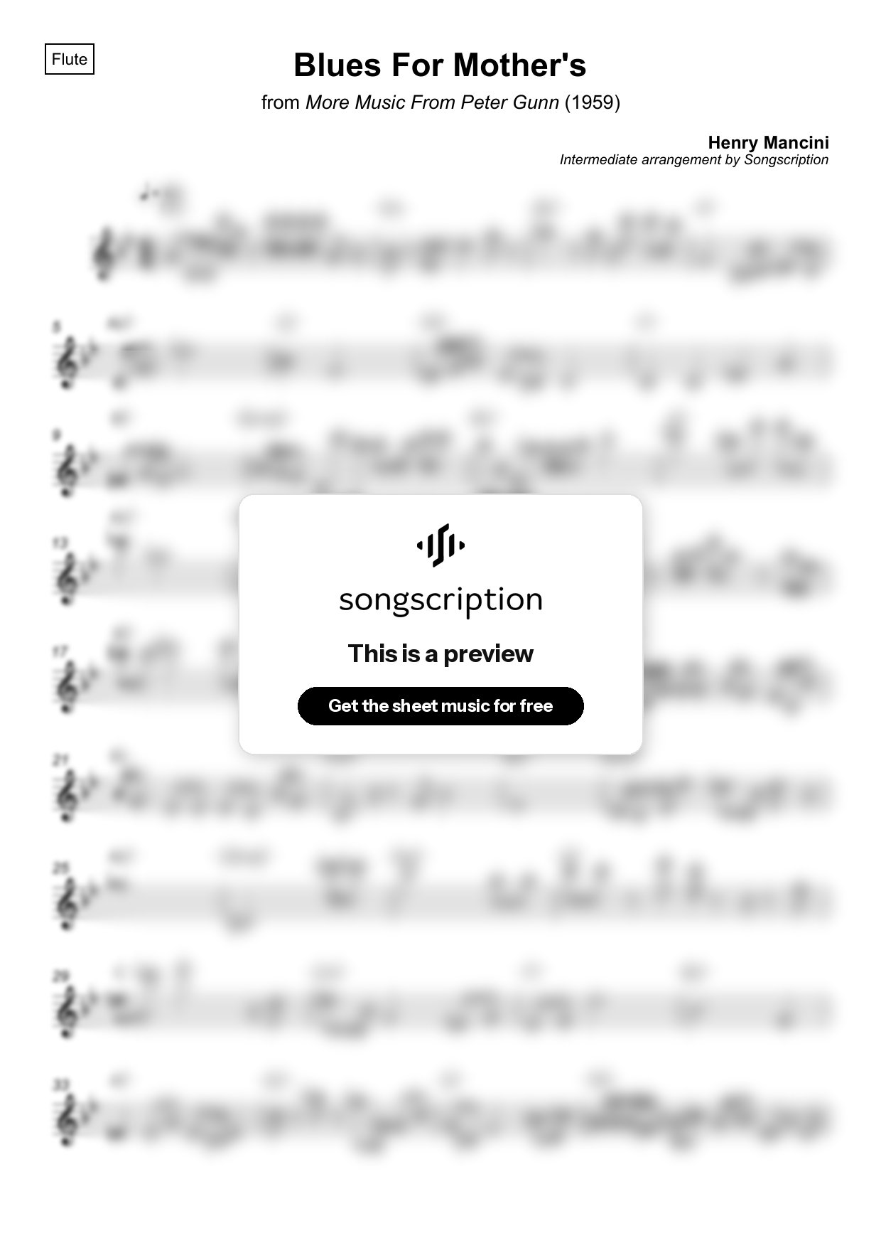 Intermediate Flute Sheet Music for "Blues For Mother's" by Henry Mancini