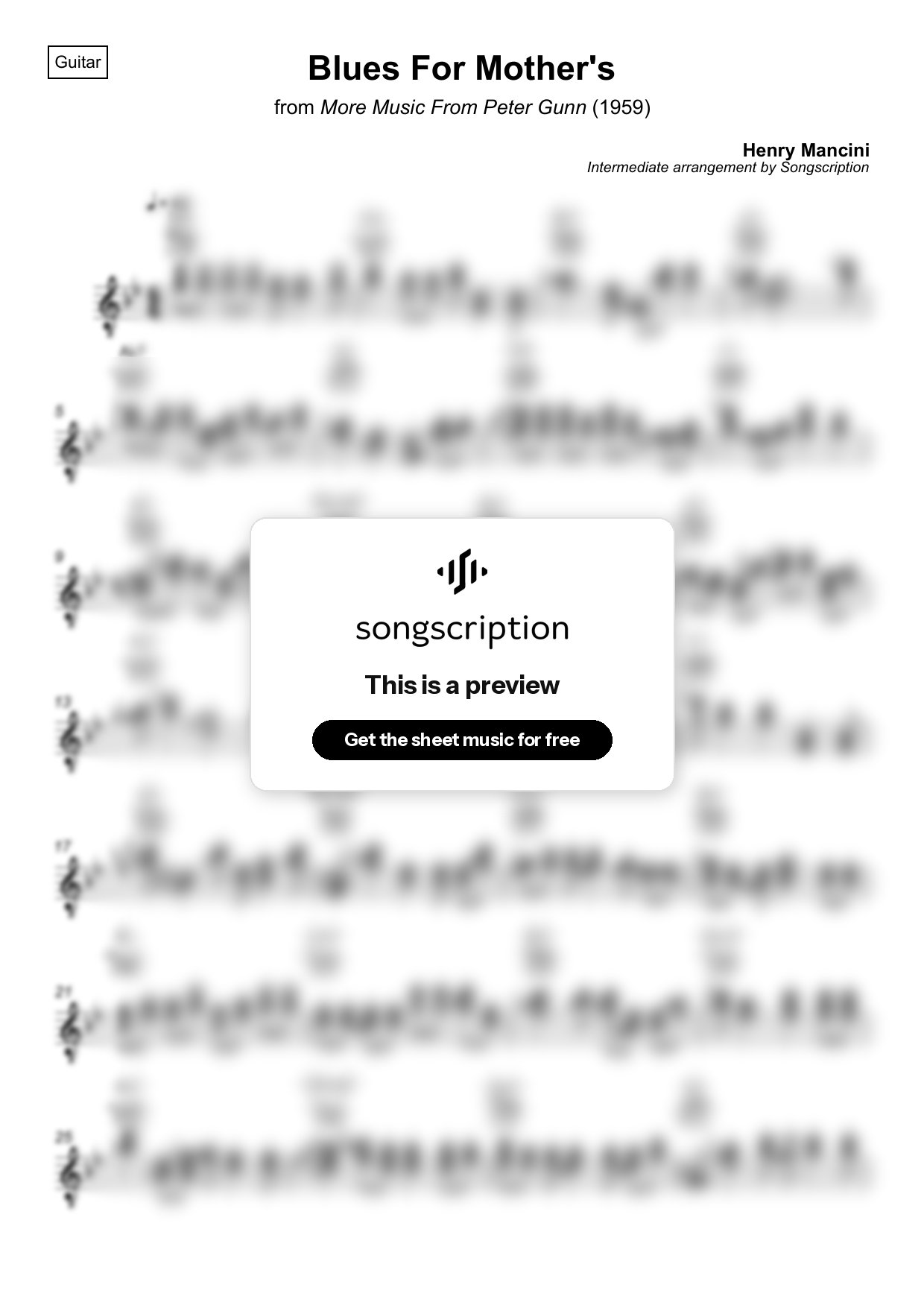 Intermediate Acoustic Guitar Sheet Music for "Blues For Mother's" by Henry Mancini