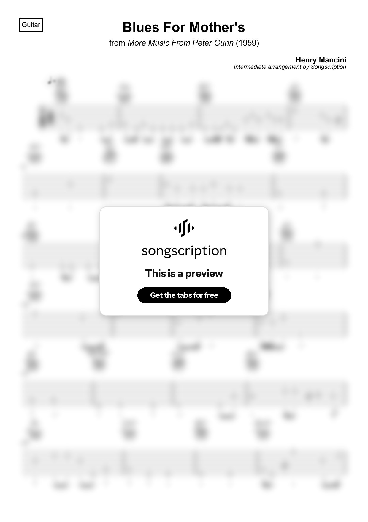 Intermediate Acoustic Guitar Tabs for "Blues For Mother's" by Henry Mancini