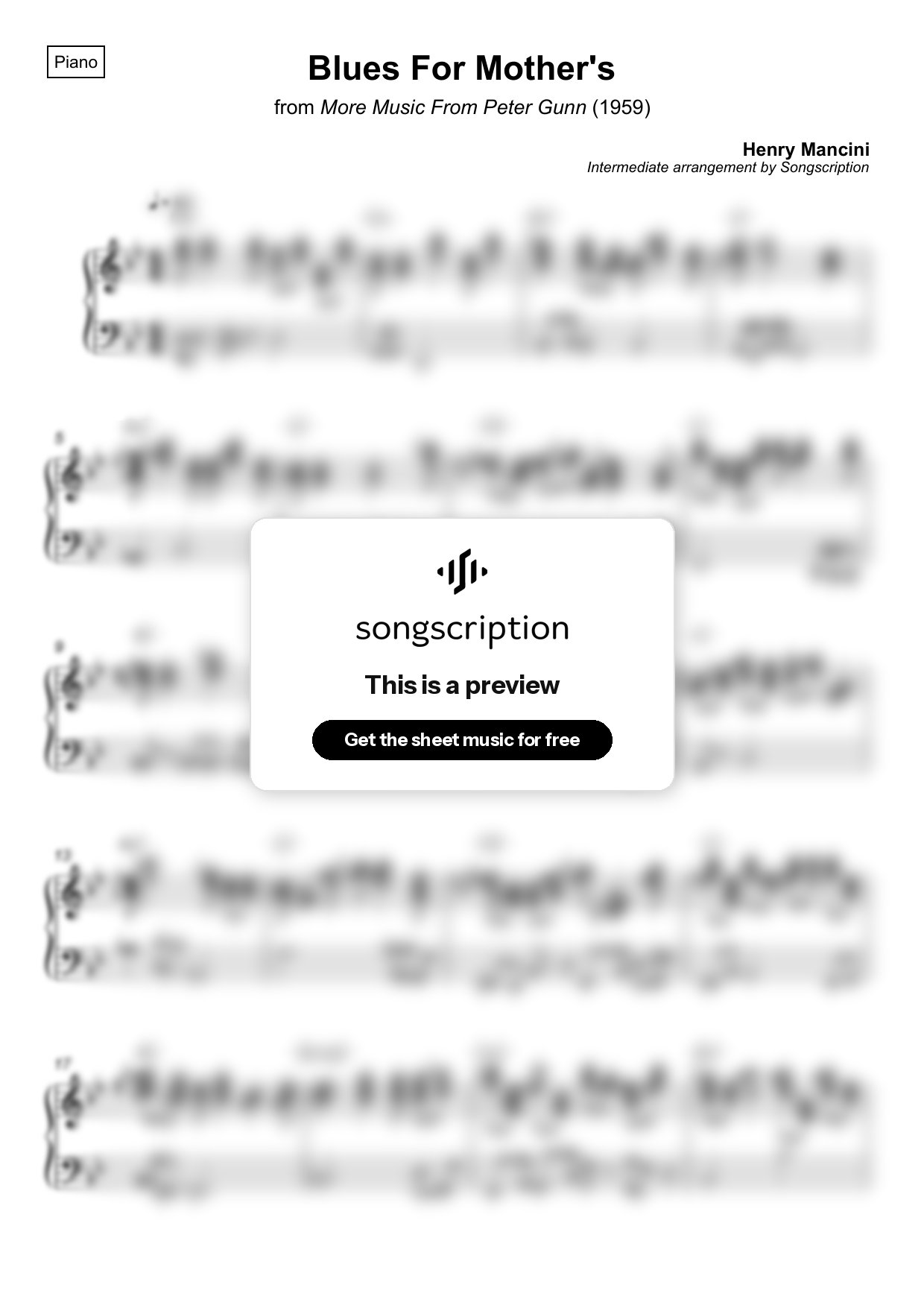 Intermediate Piano Sheet Music for "Blues For Mother's" by Henry Mancini