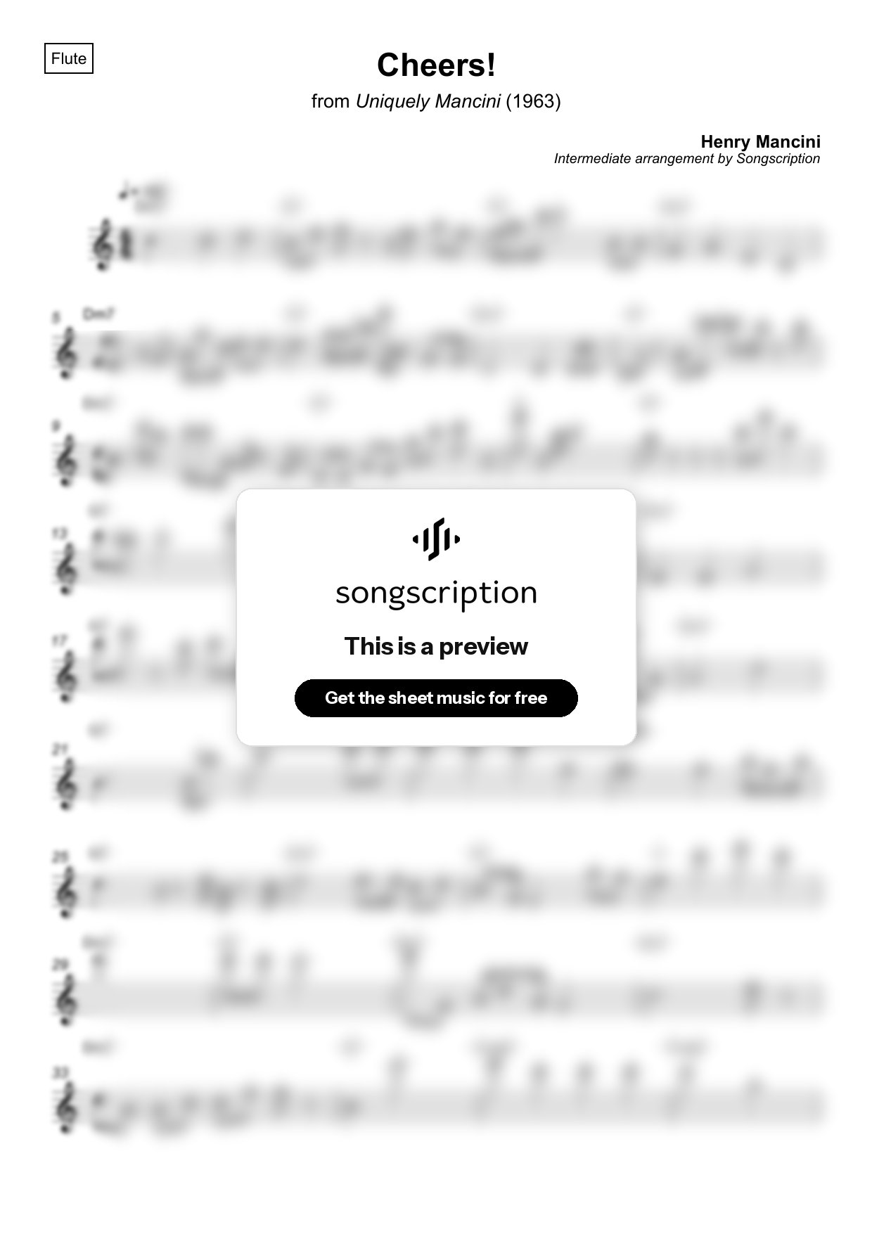 Intermediate Flute Sheet Music for "Cheers!" by Henry Mancini