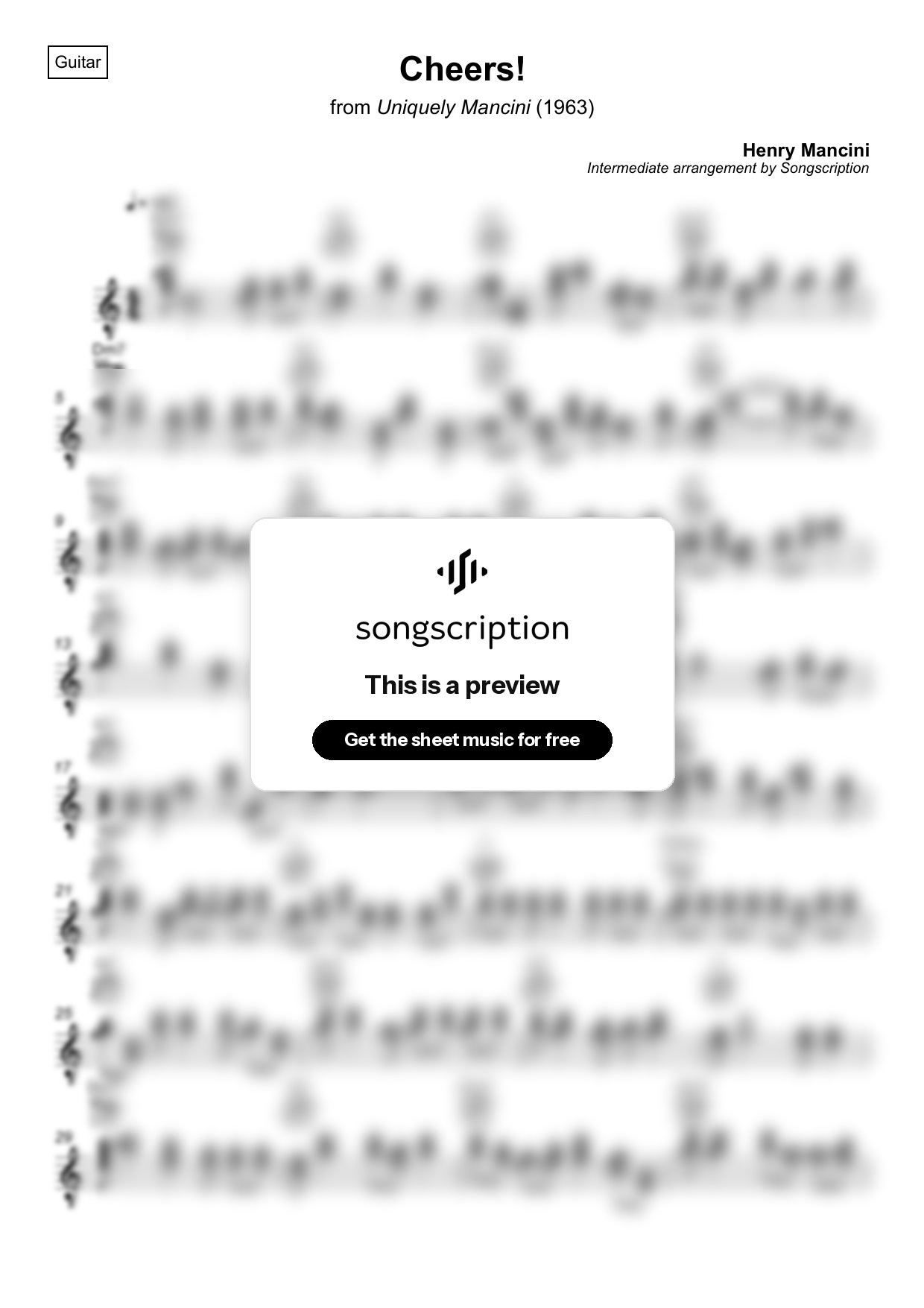 Intermediate Acoustic Guitar Sheet Music for "Cheers!" by Henry Mancini