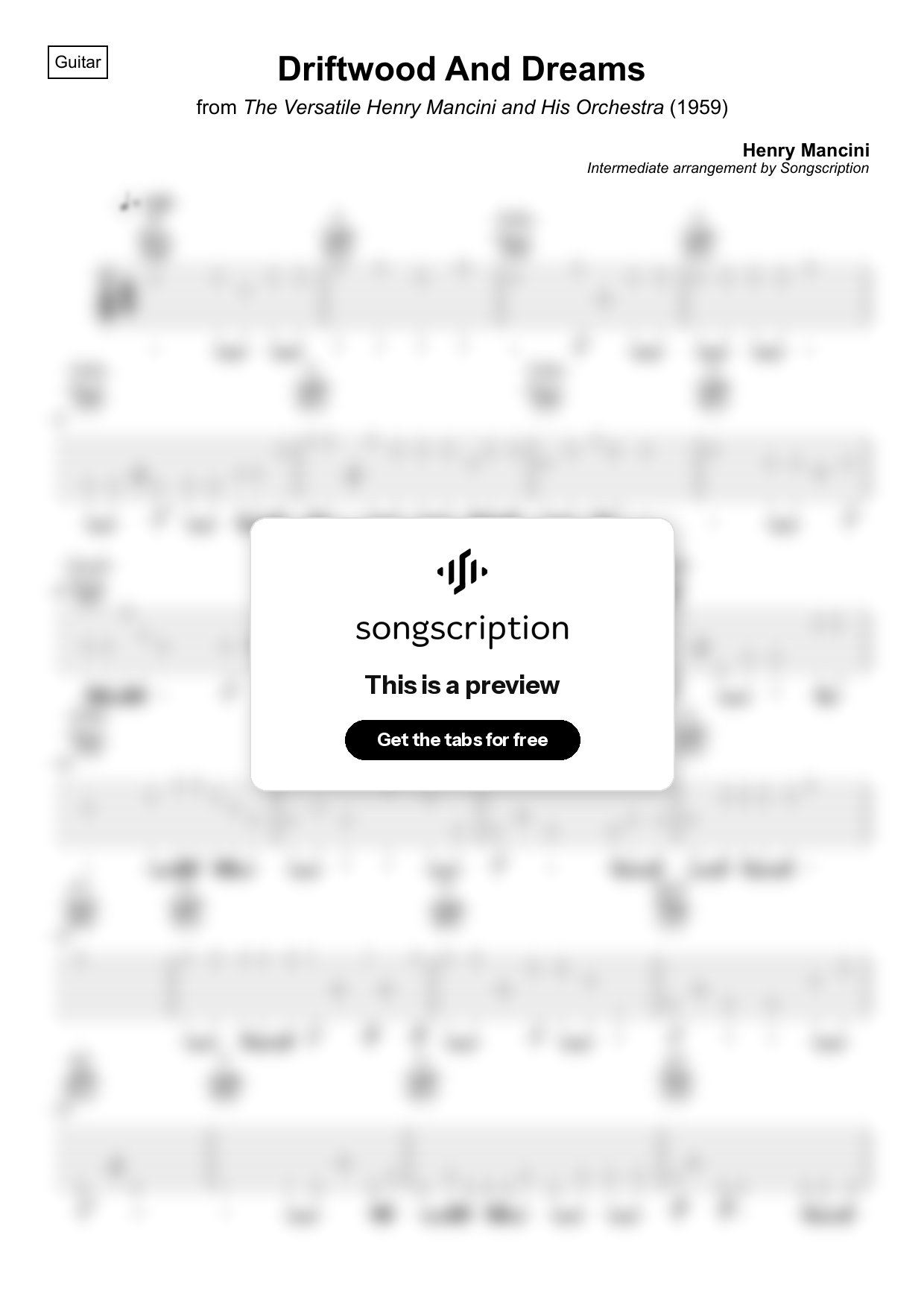 Intermediate Acoustic Guitar Tabs for "Driftwood And Dreams" by Henry Mancini