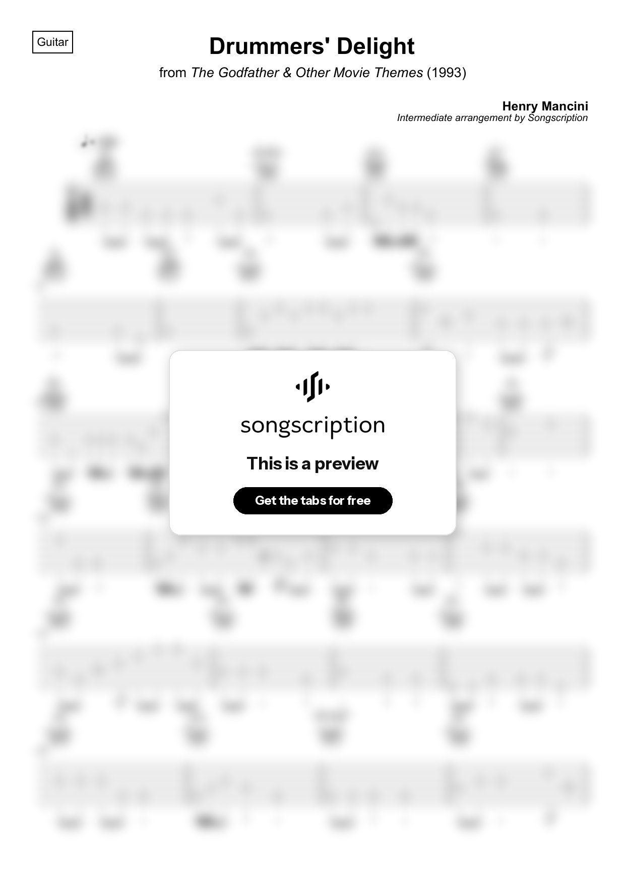 Intermediate Acoustic Guitar Tabs for "Drummers' Delight" by Henry Mancini