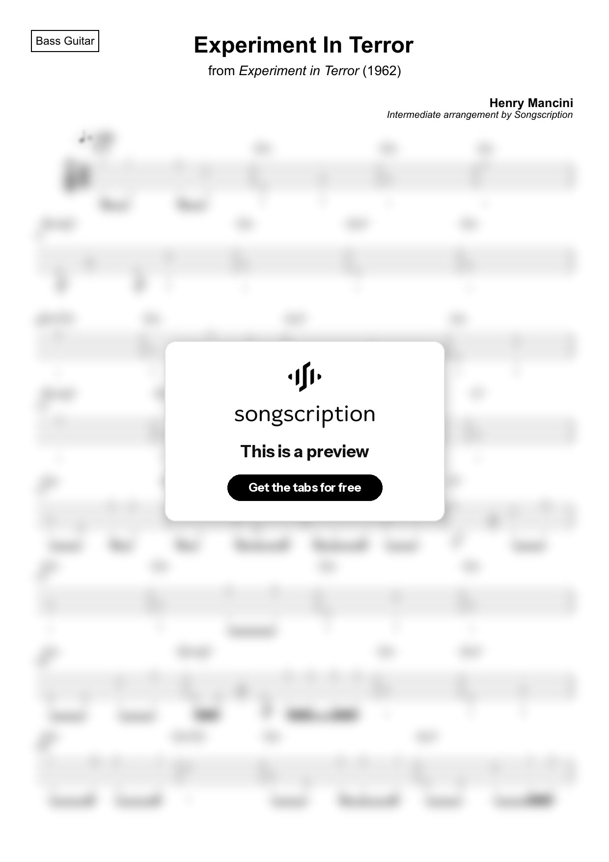 Intermediate Bass Guitar Tabs for "Experiment In Terror" by Henry Mancini